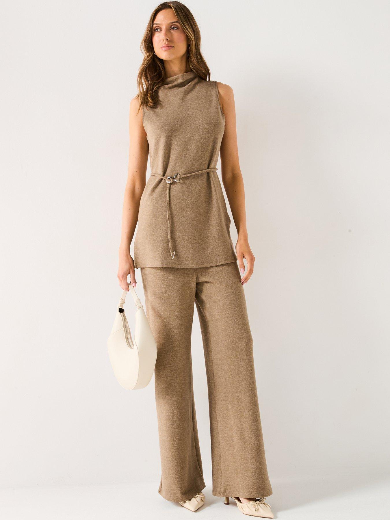 Image 5 of 6 of V by Very Slash Neck Longline Textured Top Co-Ord - Neutral