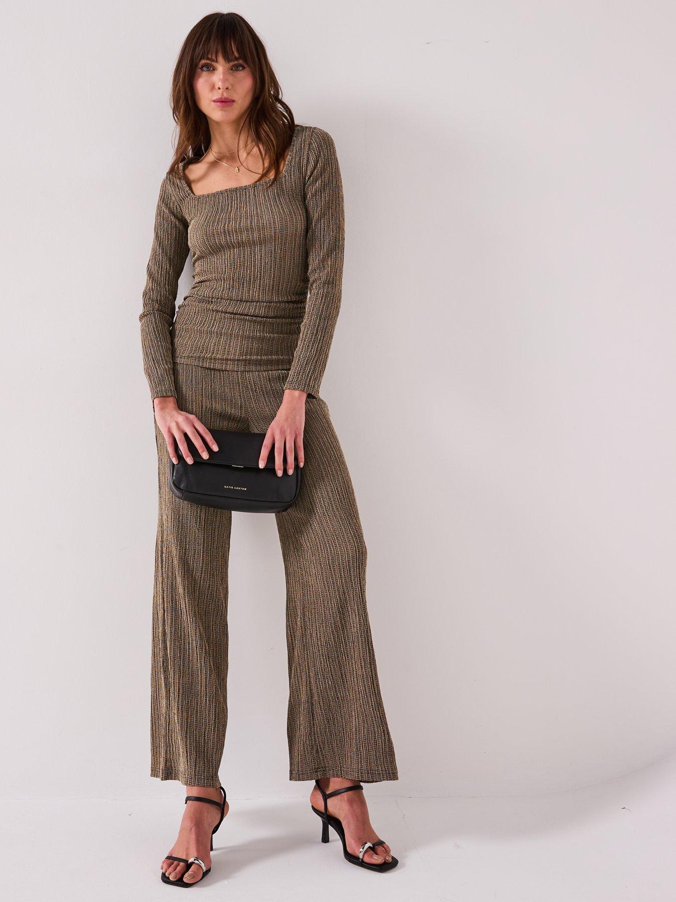 Image 3 of 5 of V by Very Textured Wide Leg Trouser Co-Ord - Mono