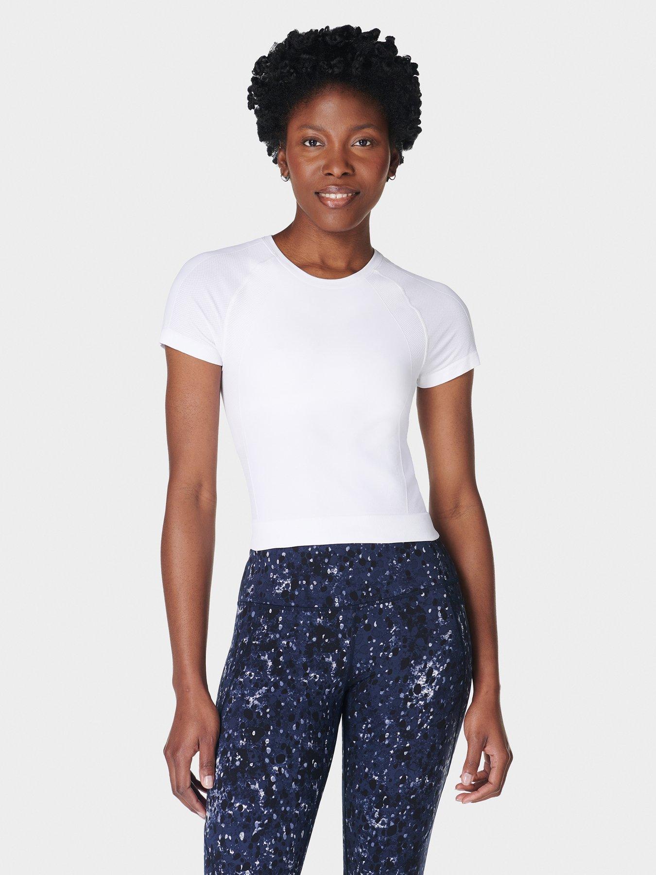 Sweaty Betty Womens Training Athlete Crop Seamless Workout T-Shirt - White
