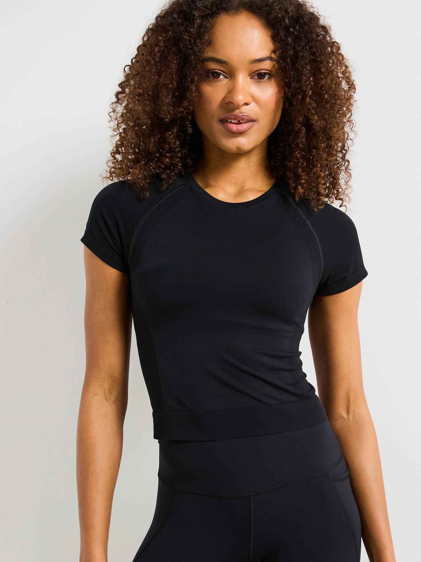 undefined Womens Athlete Crop Seamless Workout Training T-Shirt - Black