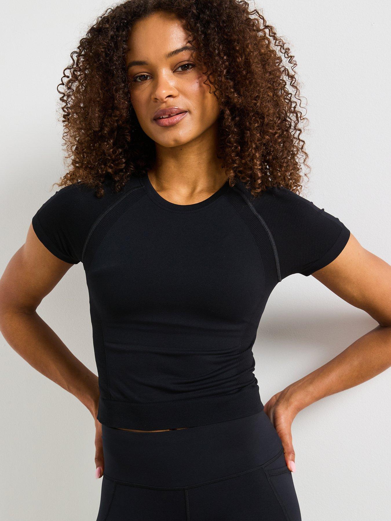Image 4 of 6 of Sweaty Betty Womens Athlete Crop Seamless Workout Training T-Shirt - Black