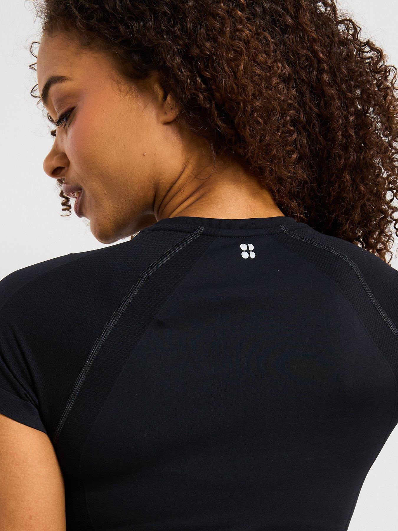 Image 5 of 6 of Sweaty Betty Womens Athlete Crop Seamless Workout Training T-Shirt - Black