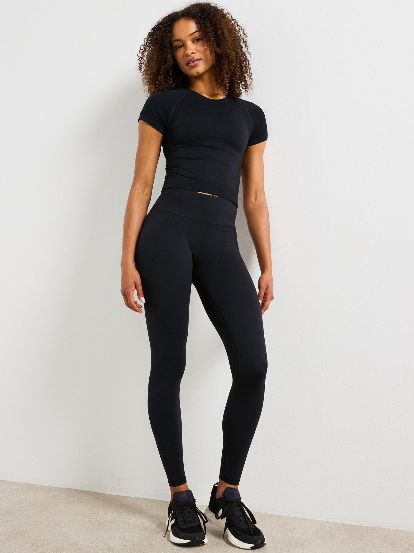 Image 6 of 6 of Sweaty Betty Womens Athlete Crop Seamless Workout Training T-Shirt - Black