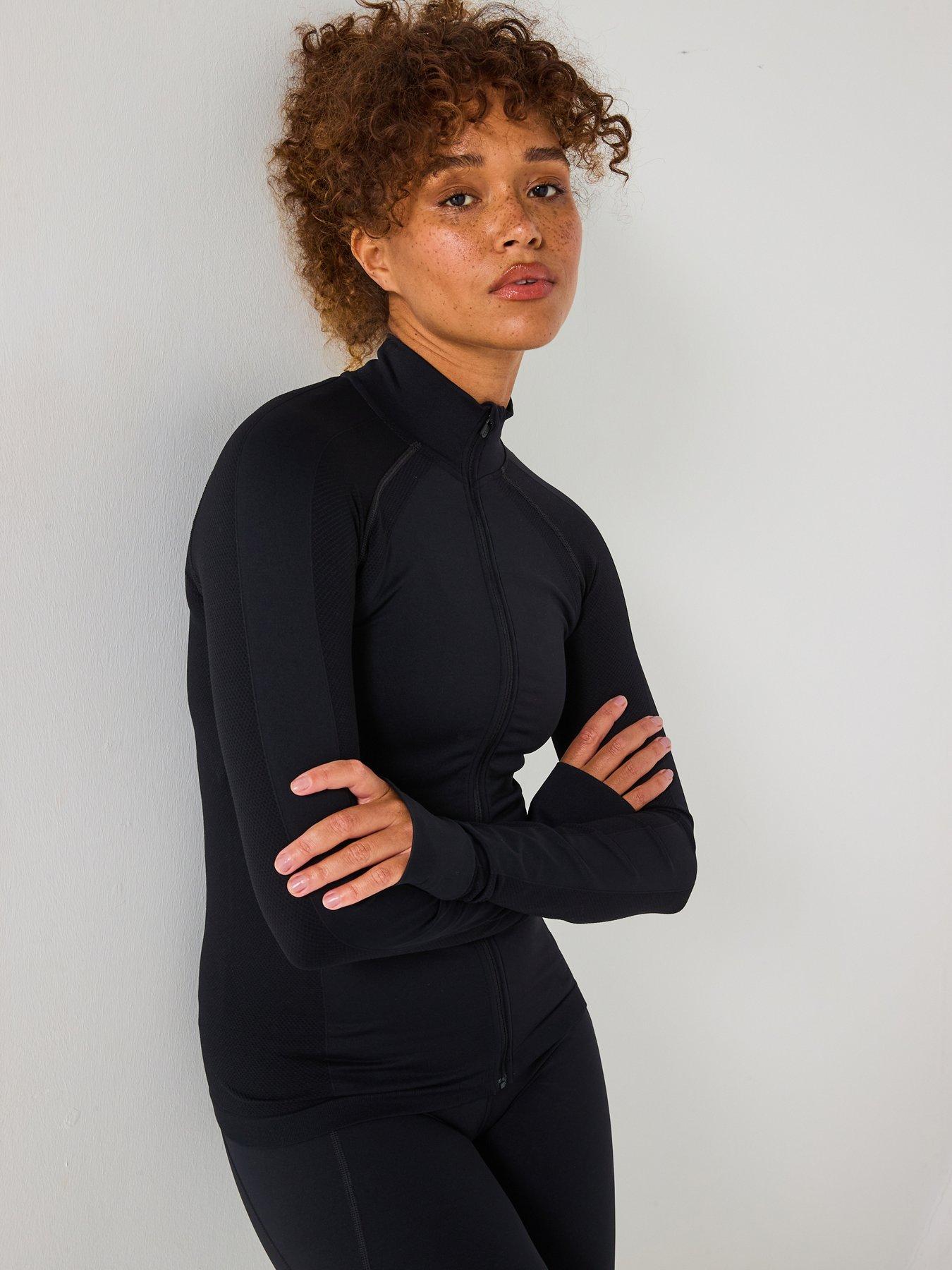 undefined Womens Training Athlete Seamless Workout Zip Up - Black