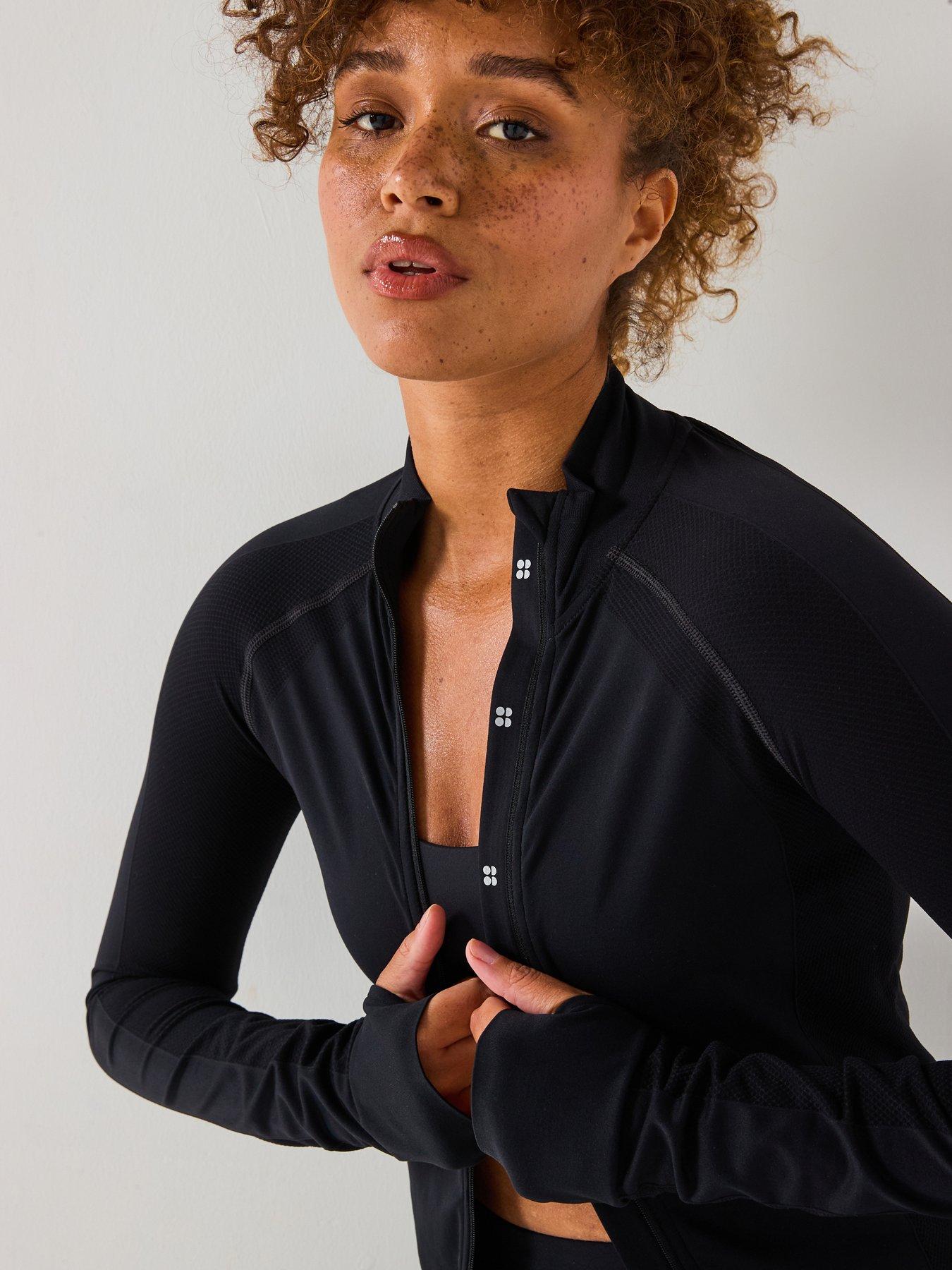 Image 4 of 6 of Sweaty Betty Womens Training Athlete Seamless Workout Zip Up - Black