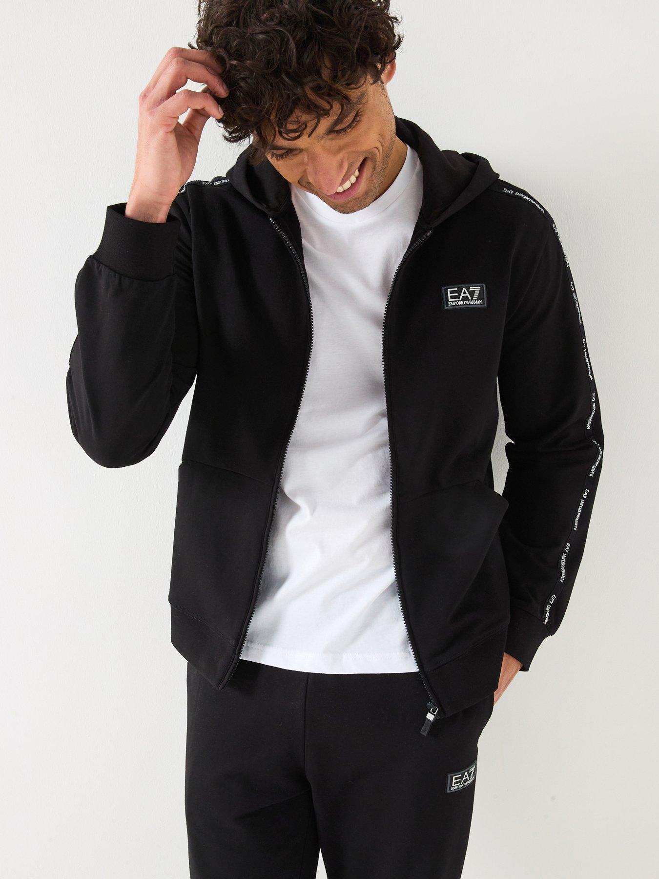 undefined Sporty Logo Taped Zip Through Hoodie - Black