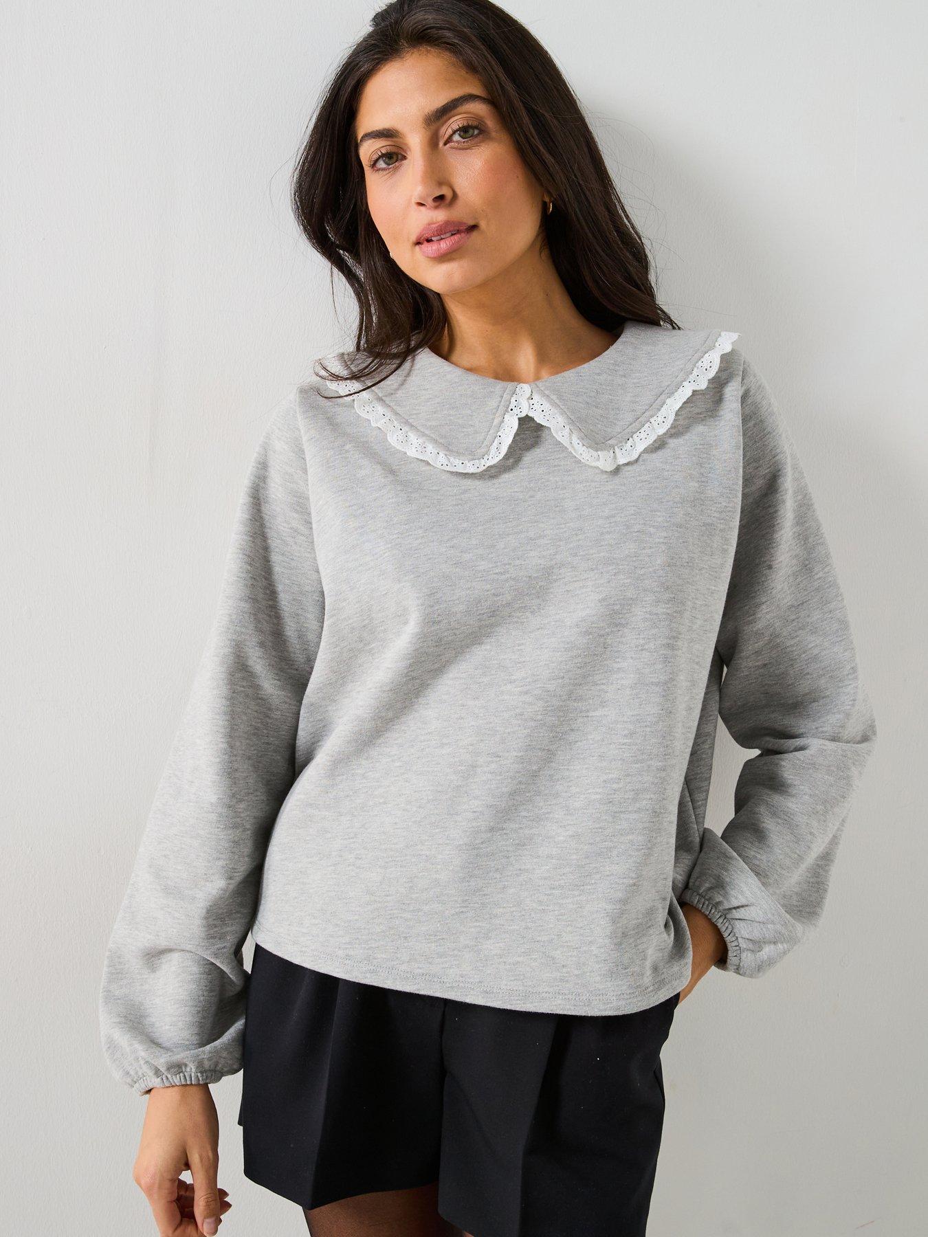 undefined Broderie Collar Detail Sweatshirt - Grey