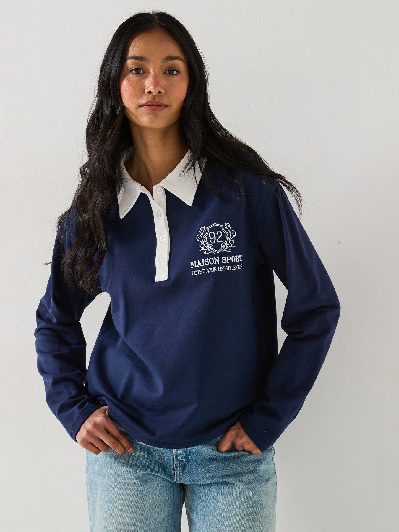 undefined Collar Detail Long Sleeve Sweatshirt - Navy