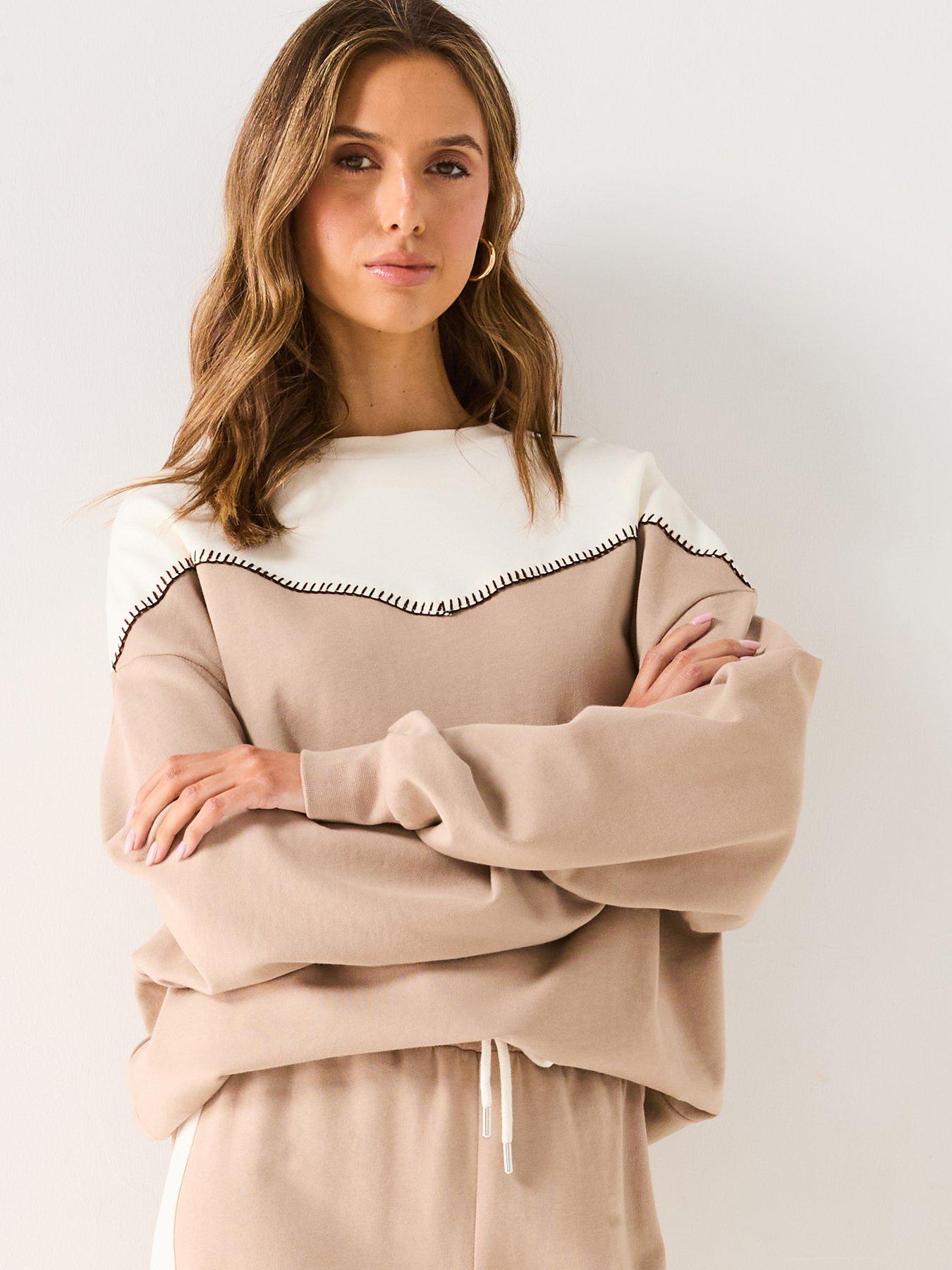 undefined Whipstitch Colour Block Co-Ord Sweatshirt - Brown