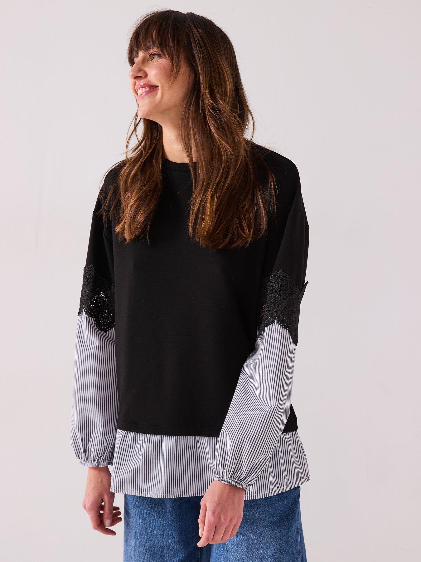 undefined 2 In 1 Lace Detail Sweatshirt - Black