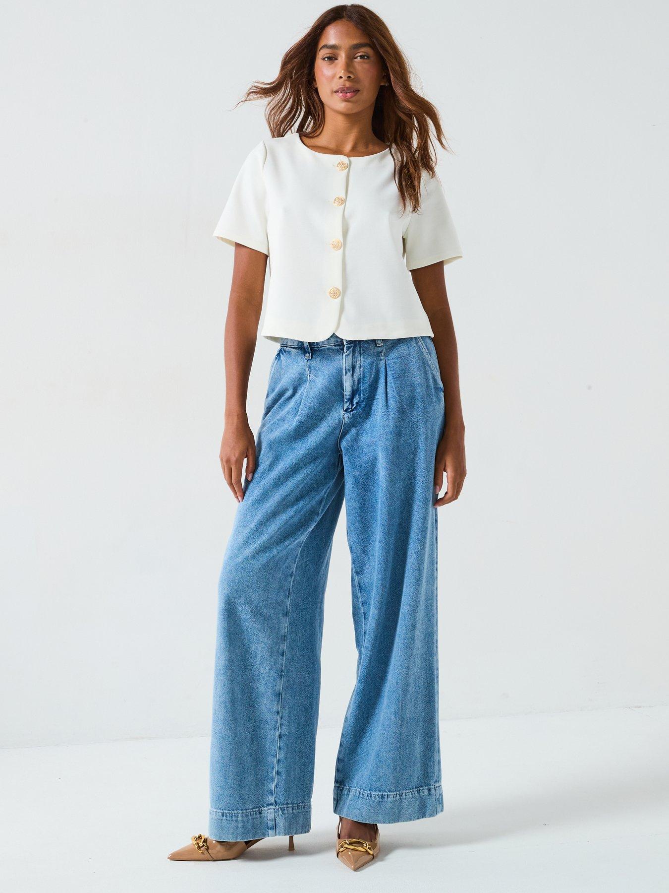 Image 3 of 6 of V by Very Button Up Short Sleeve Top - Ecru