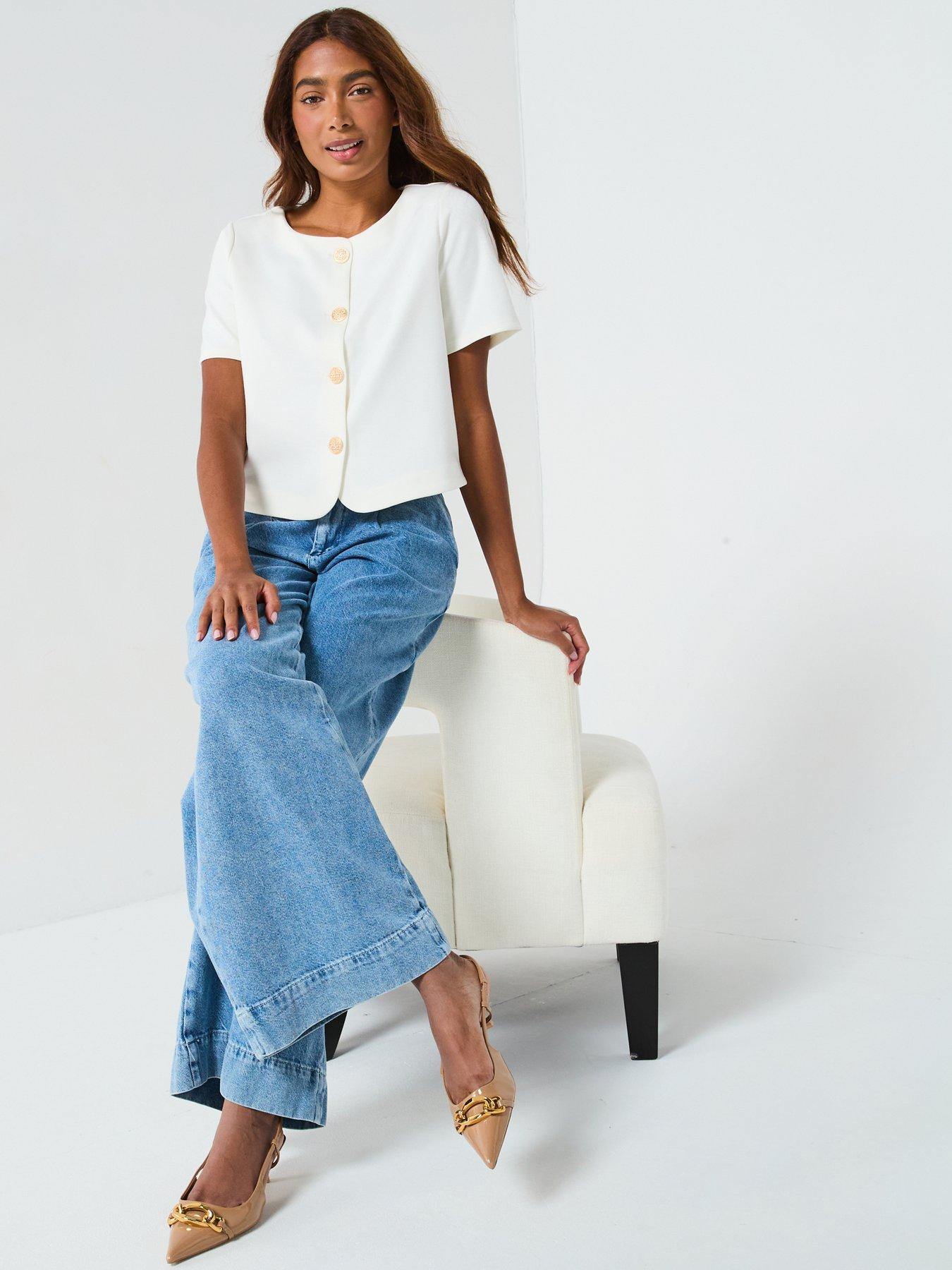 Image 4 of 6 of V by Very Button Up Short Sleeve Top - Ecru