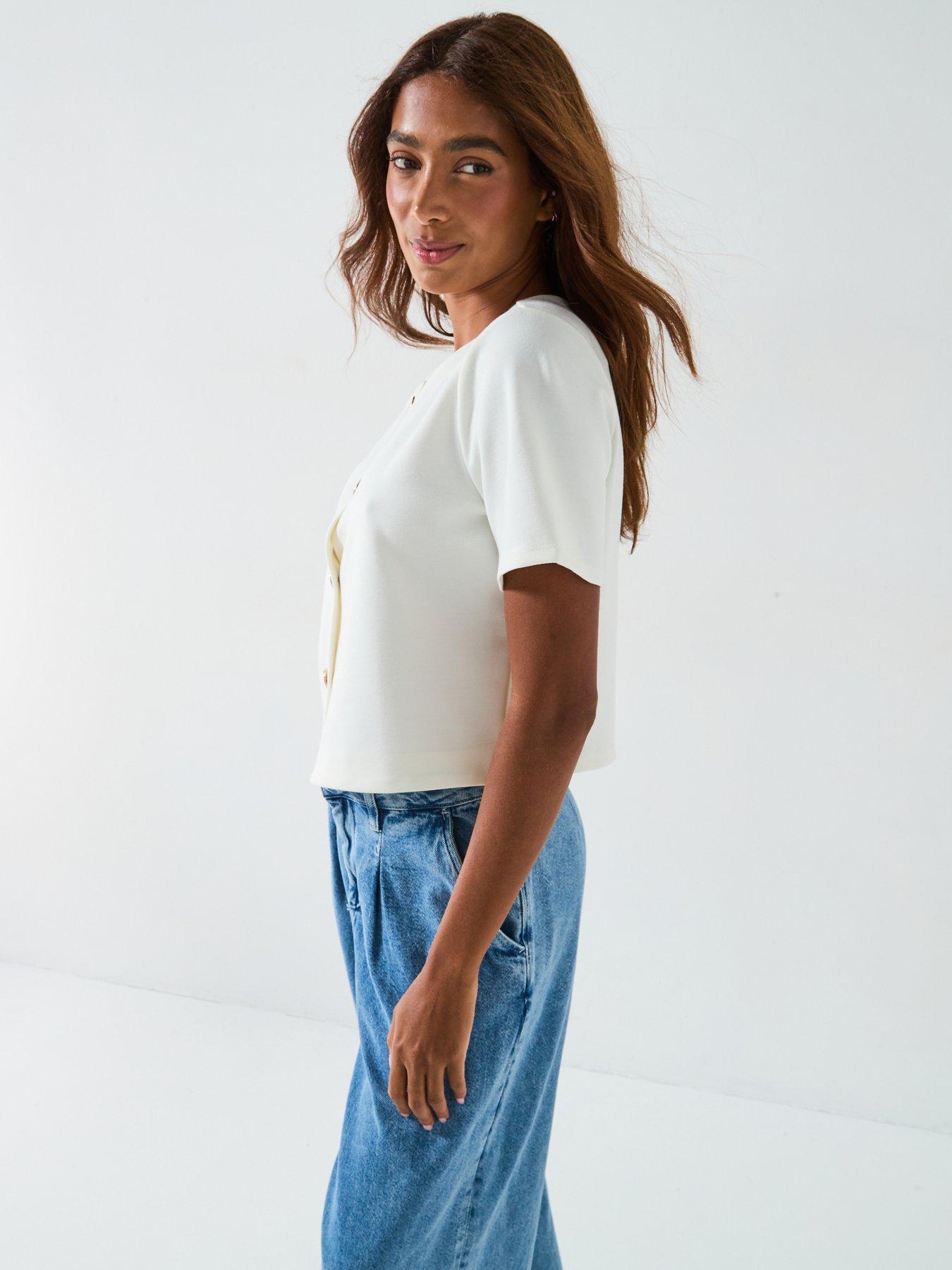 Image 6 of 6 of V by Very Button Up Short Sleeve Top - Ecru