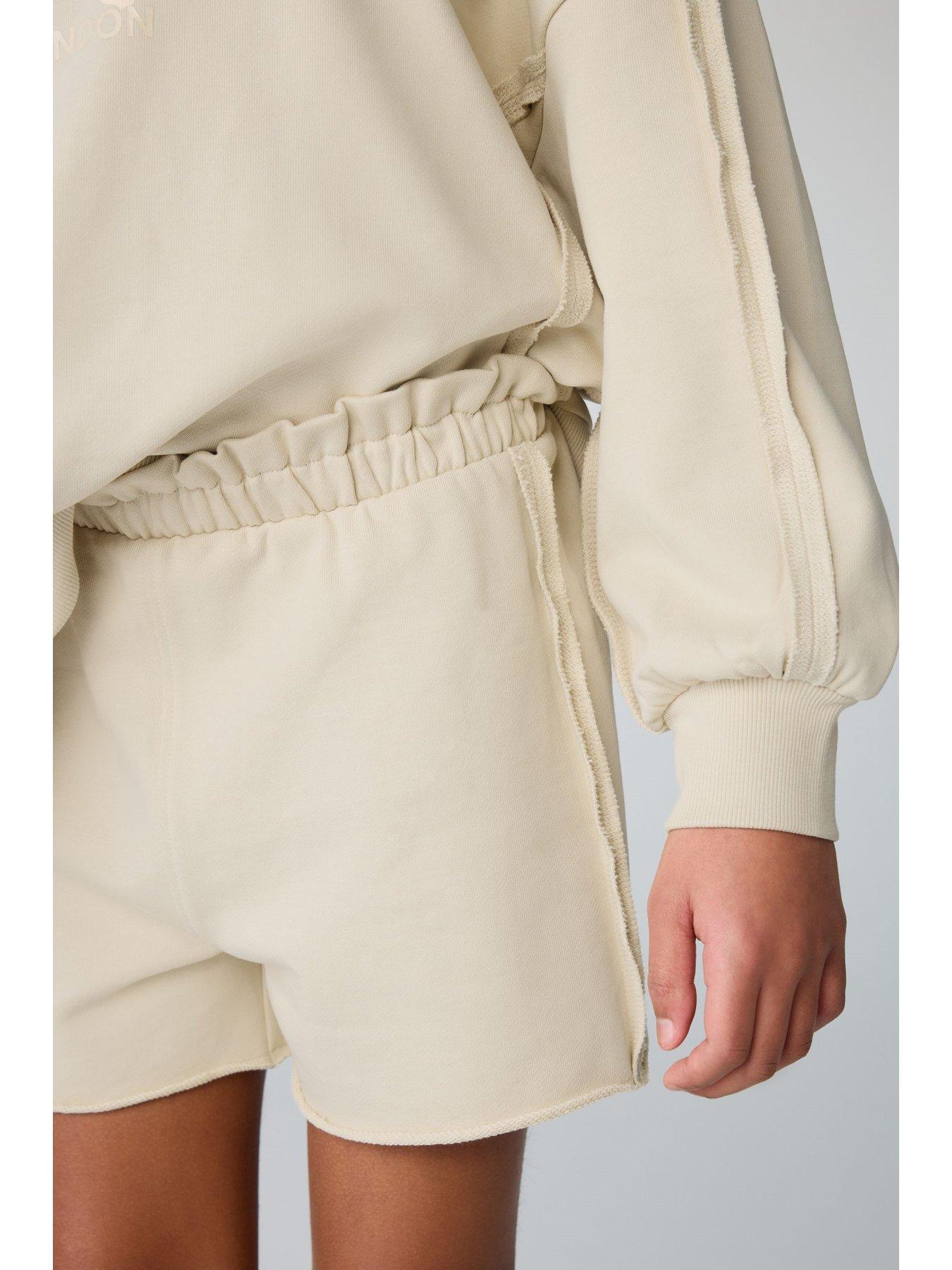 Image 2 of 7 of smALLSAINTS All Saints Raw Hem Sweat Set - Beige