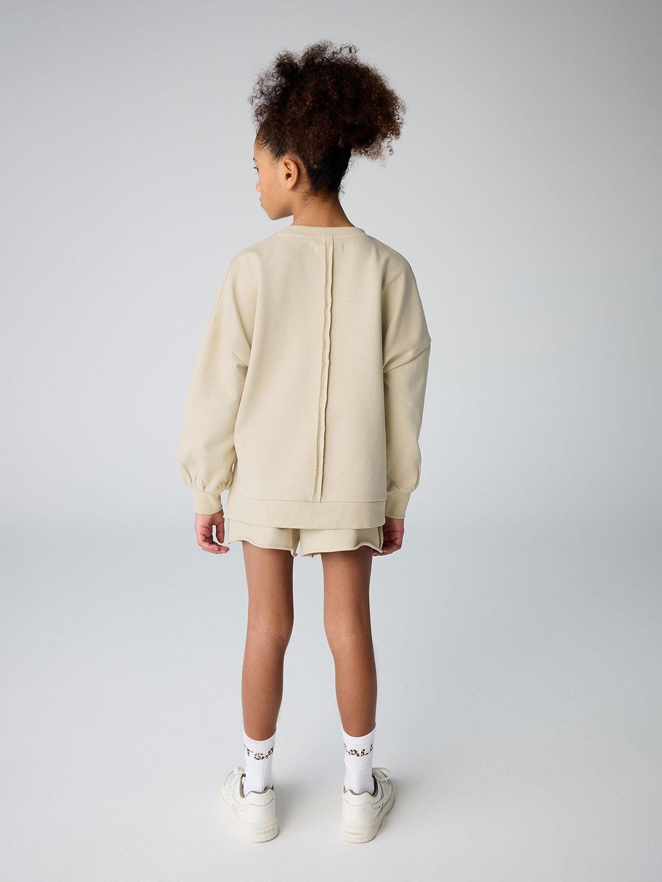 Image 3 of 7 of smALLSAINTS All Saints Raw Hem Sweat Set - Beige