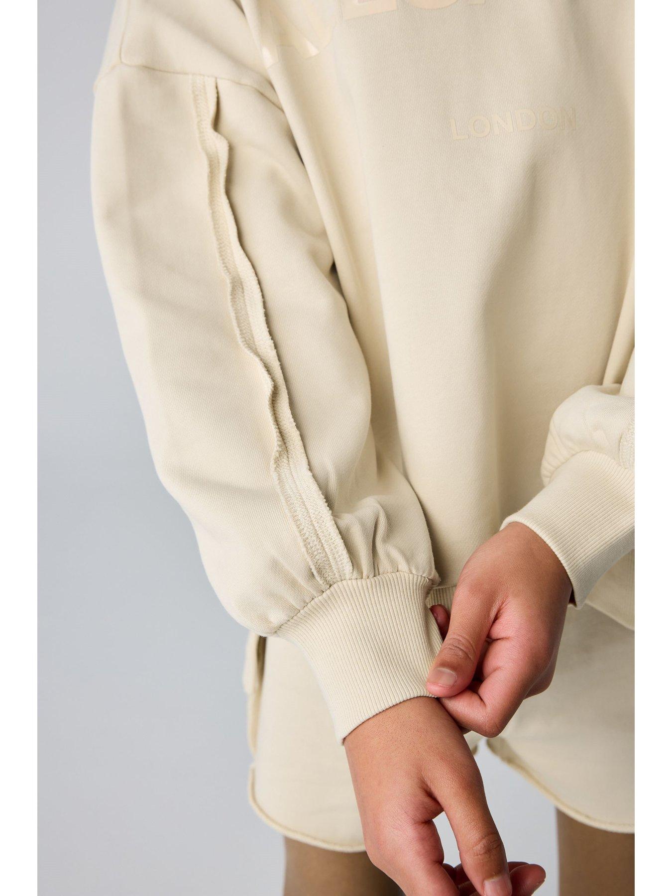 Image 5 of 7 of smALLSAINTS All Saints Raw Hem Sweat Set - Beige