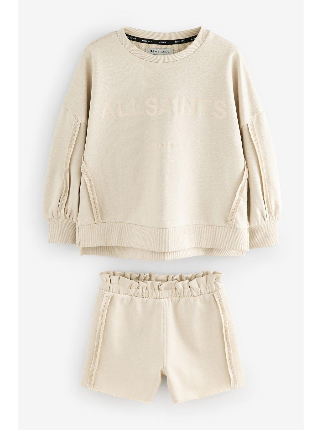 Image 6 of 7 of smALLSAINTS All Saints Raw Hem Sweat Set - Beige