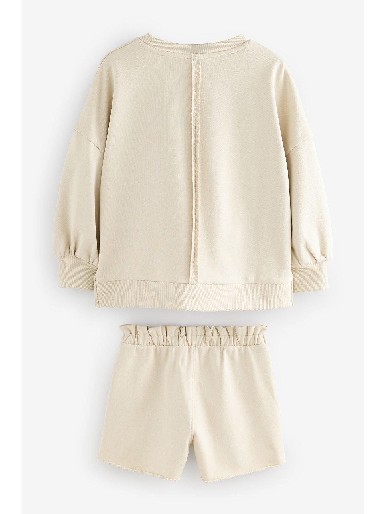 Image 7 of 7 of smALLSAINTS All Saints Raw Hem Sweat Set - Beige
