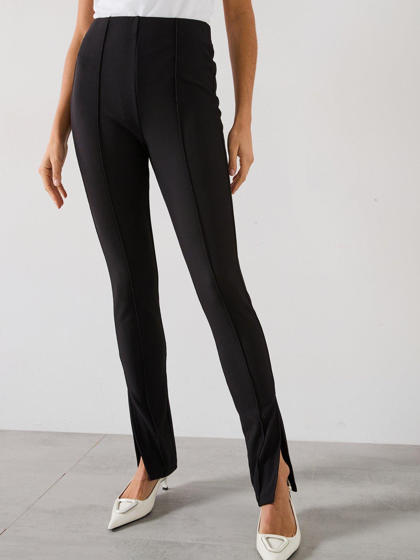 undefined Ottoman Rib High Waisted Split Hem Legging - Black