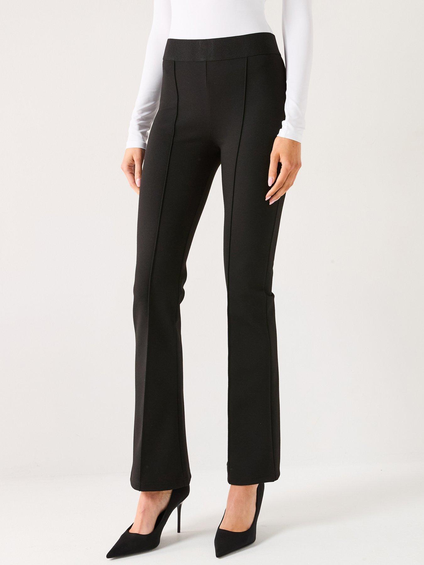 undefined Sculpting High Waisted Pin Tuck Flared Leggings - Black