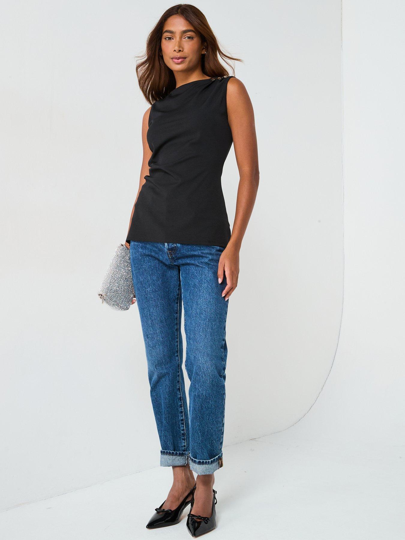 Image 3 of 6 of V by Very Asymetric Detail Top Co-Ord - Black