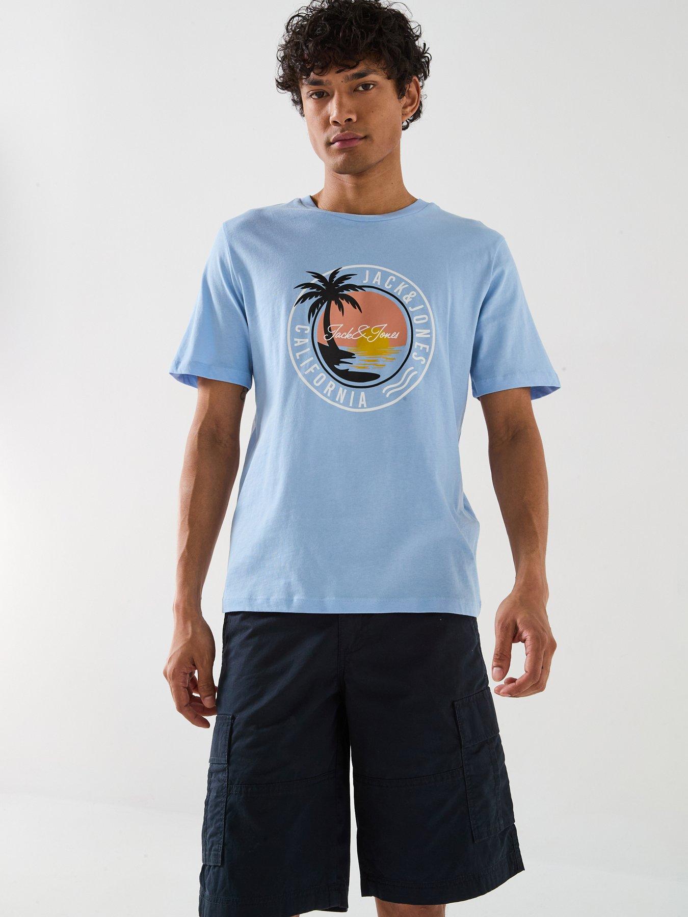 undefined Palm Circle Graphic T-Shirt - Light Blue