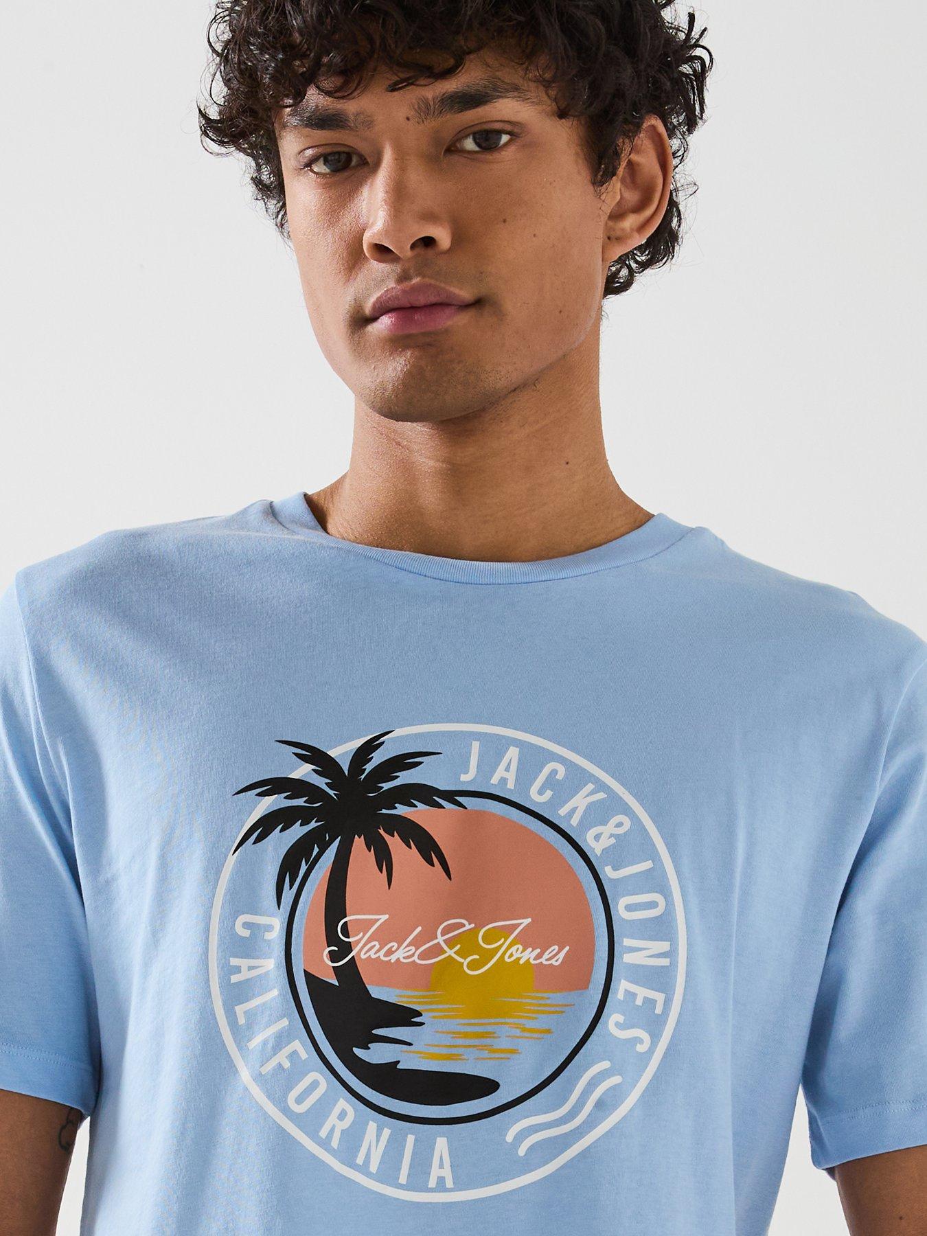 Image 4 of 5 of Jack & Jones Palm Circle Graphic T-Shirt - Light Blue