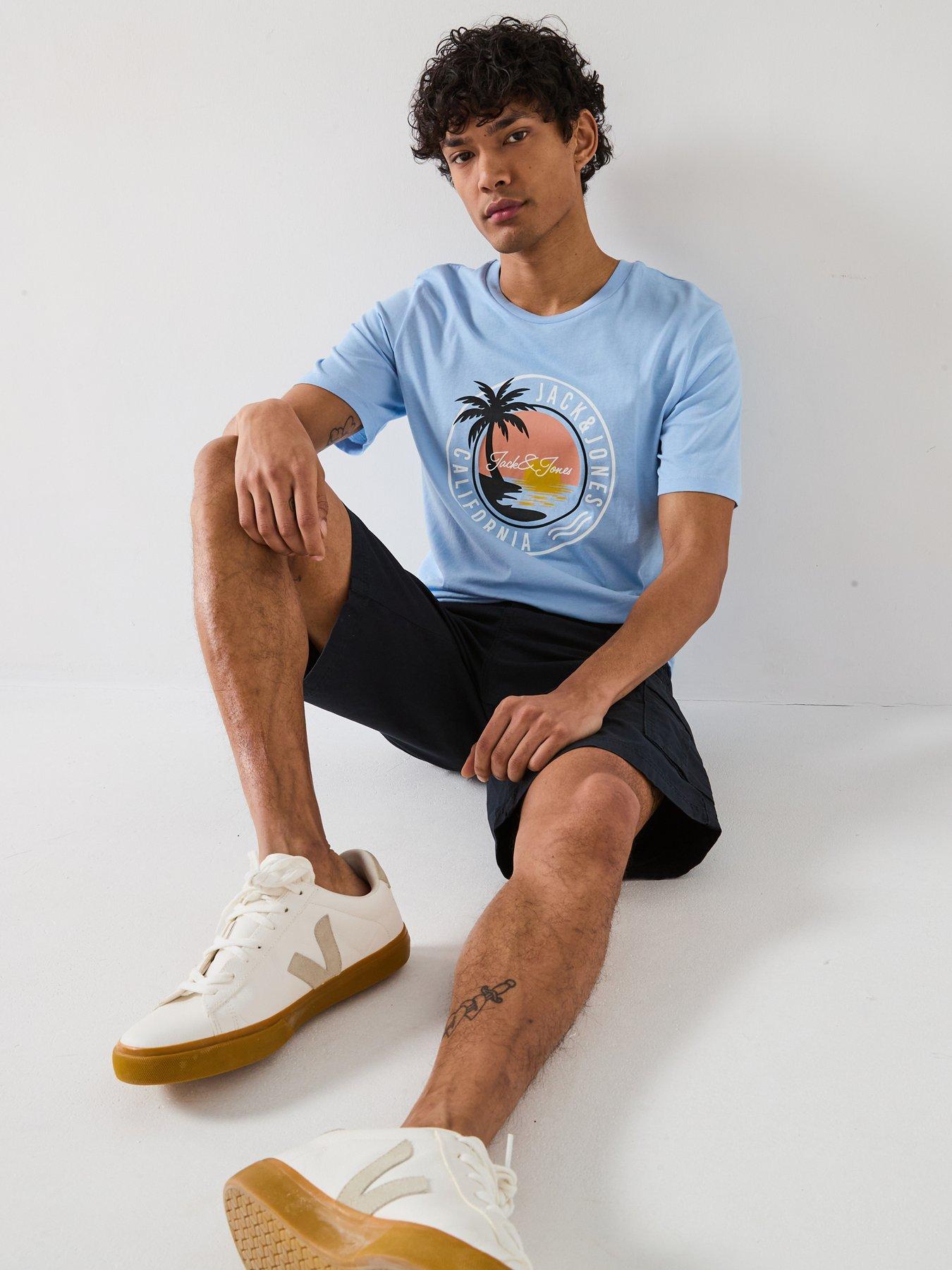 Image 5 of 5 of Jack & Jones Palm Circle Graphic T-Shirt - Light Blue