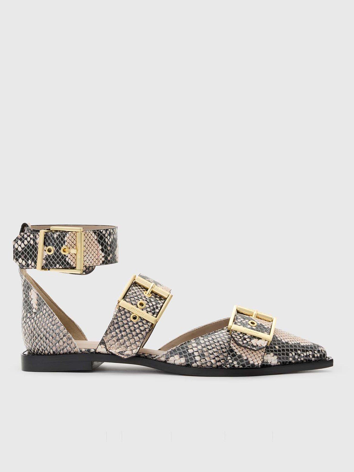 Image 1 of 6 of AllSaints Sutton Leather Pointed Toe Sandals - Cream