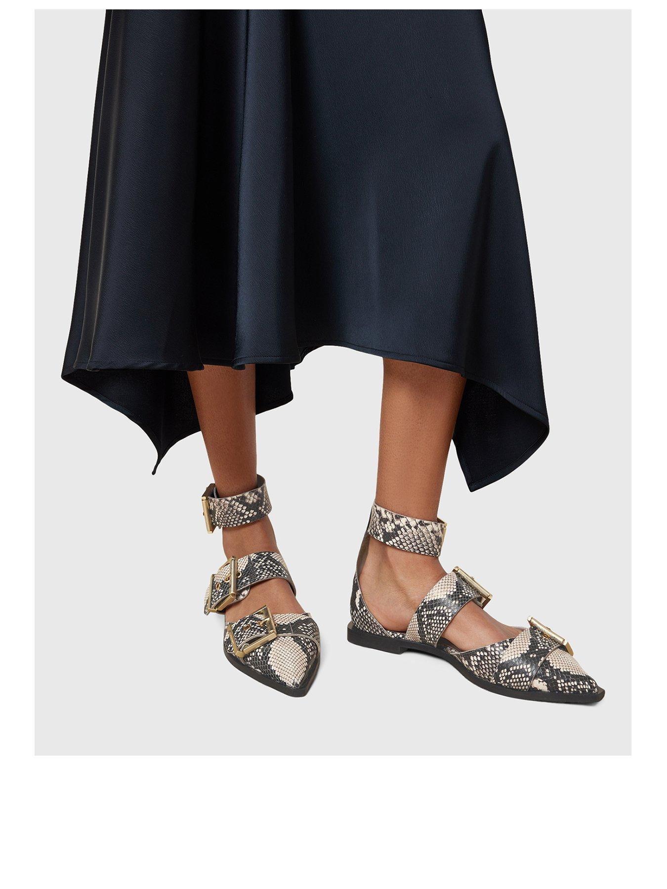 Image 2 of 6 of AllSaints Sutton Leather Pointed Toe Sandals - Cream