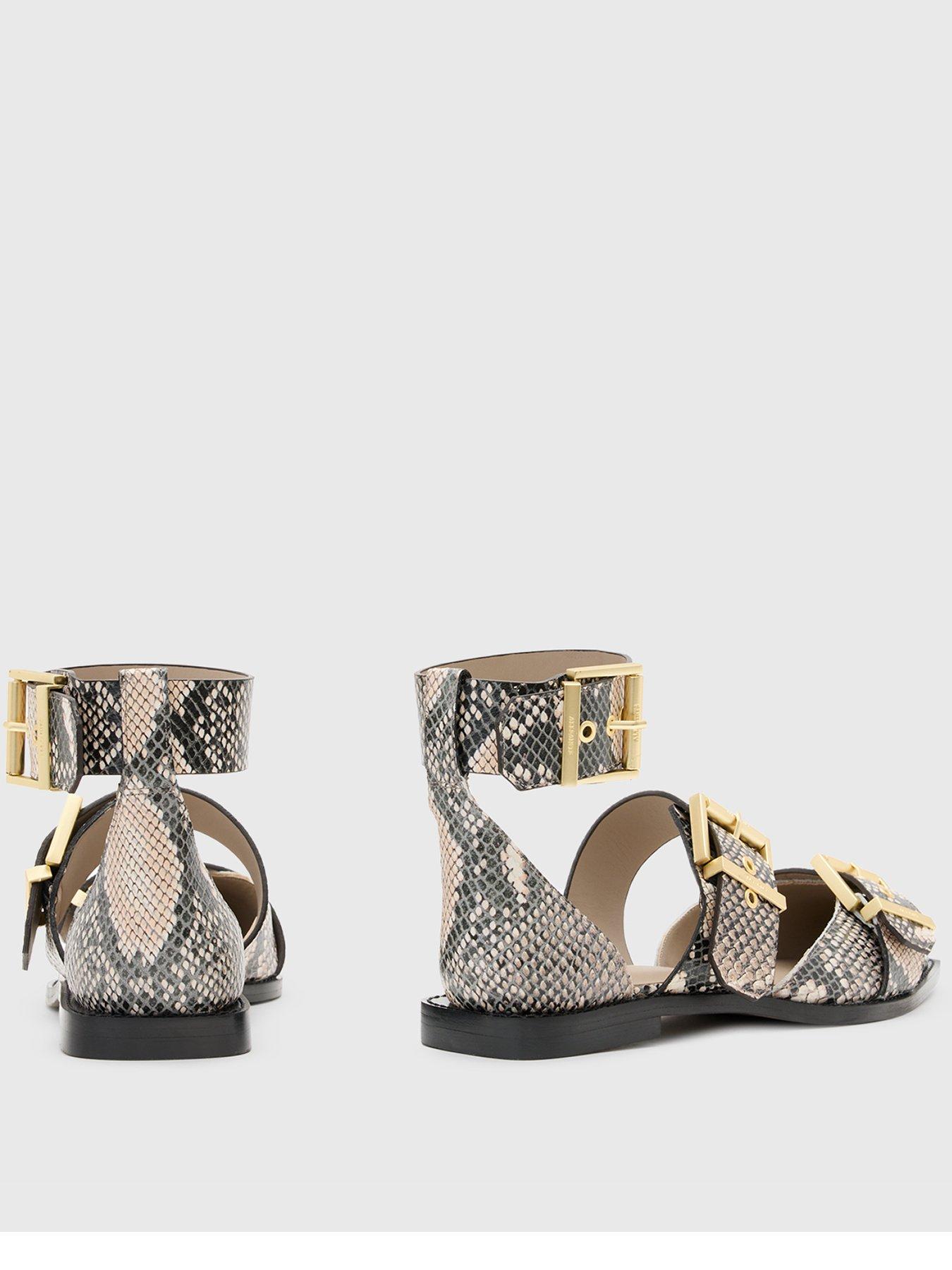 Image 3 of 6 of AllSaints Sutton Leather Pointed Toe Sandals - Cream