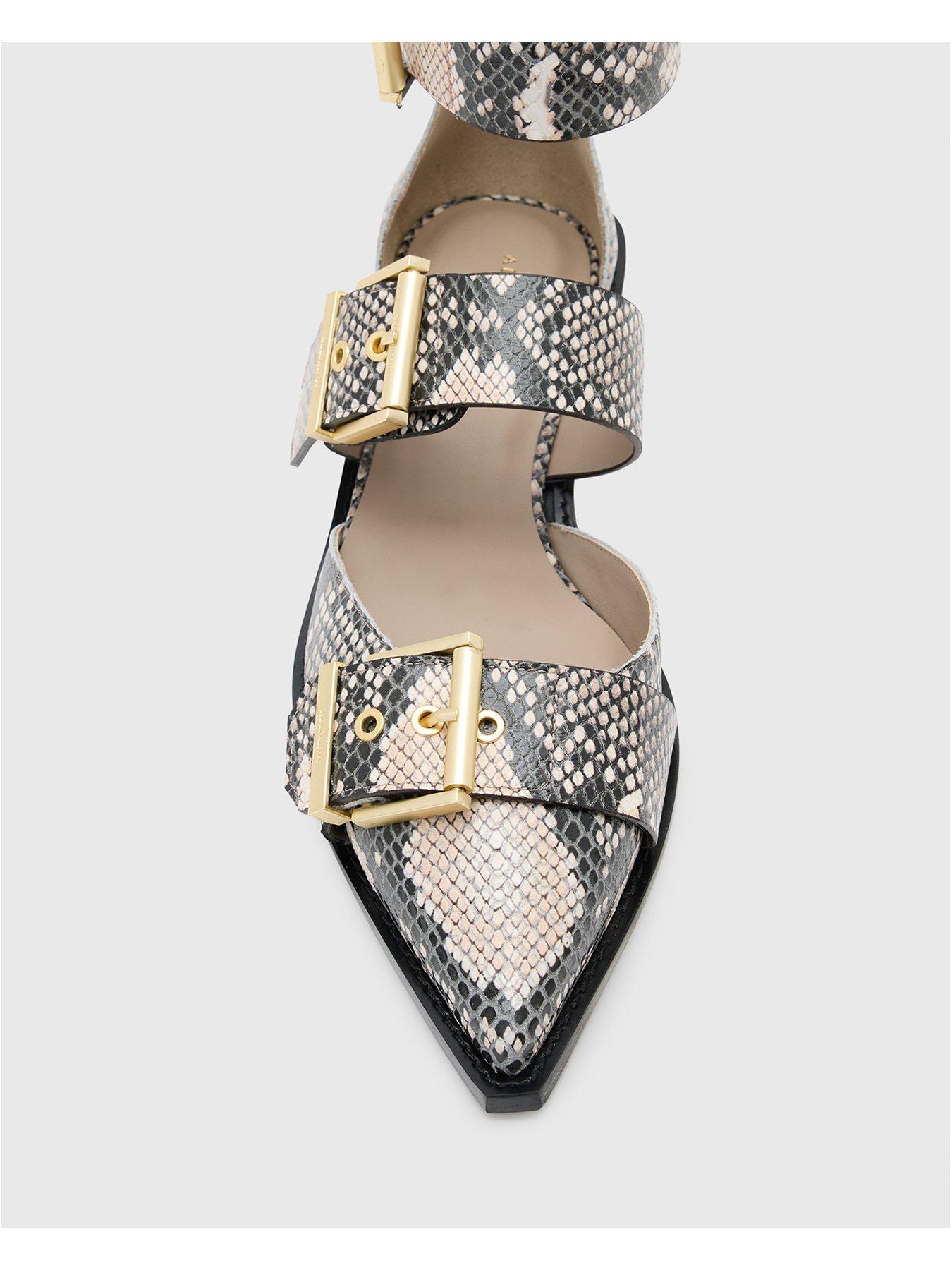 Image 4 of 6 of AllSaints Sutton Leather Pointed Toe Sandals - Cream