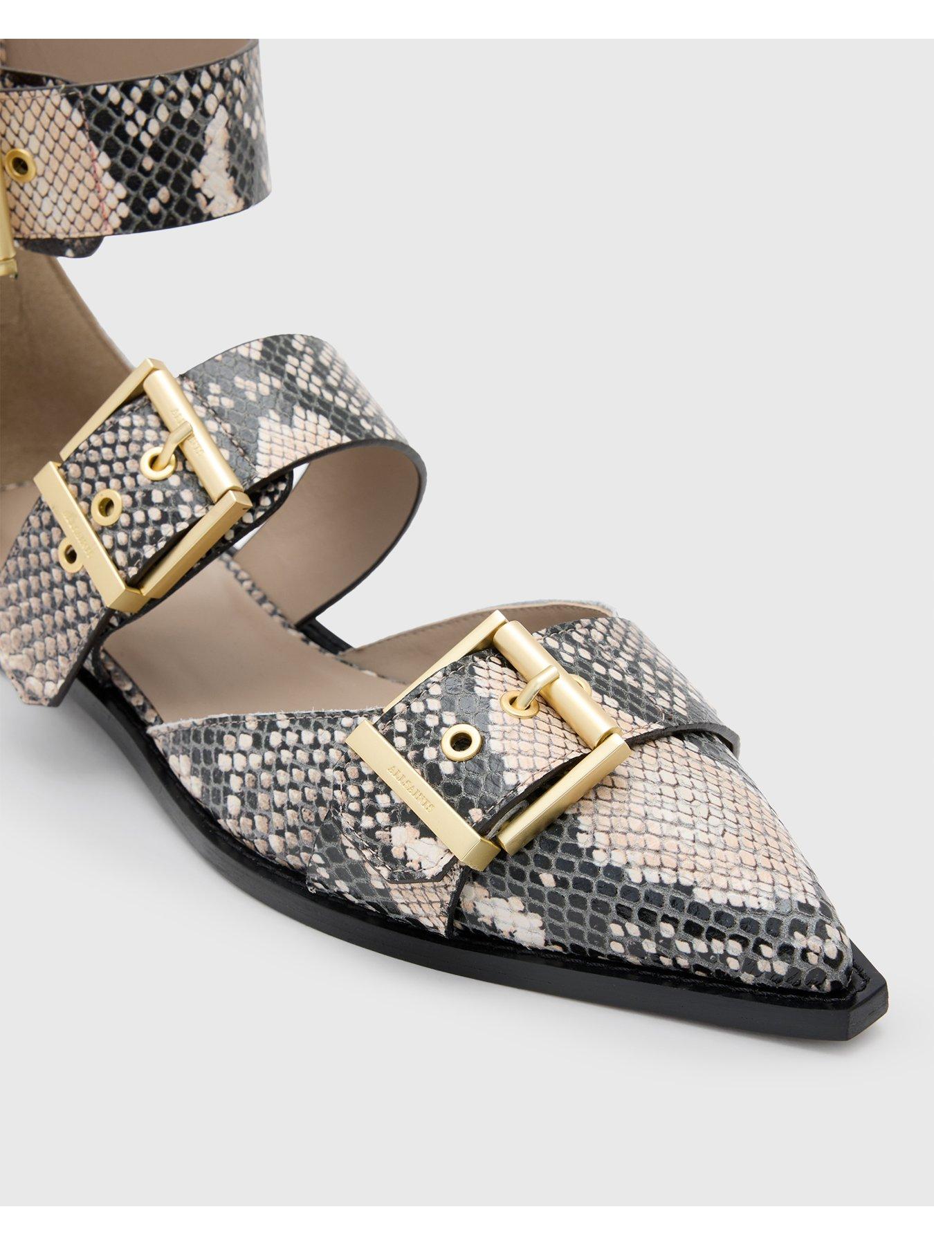 Image 5 of 6 of AllSaints Sutton Leather Pointed Toe Sandals - Cream