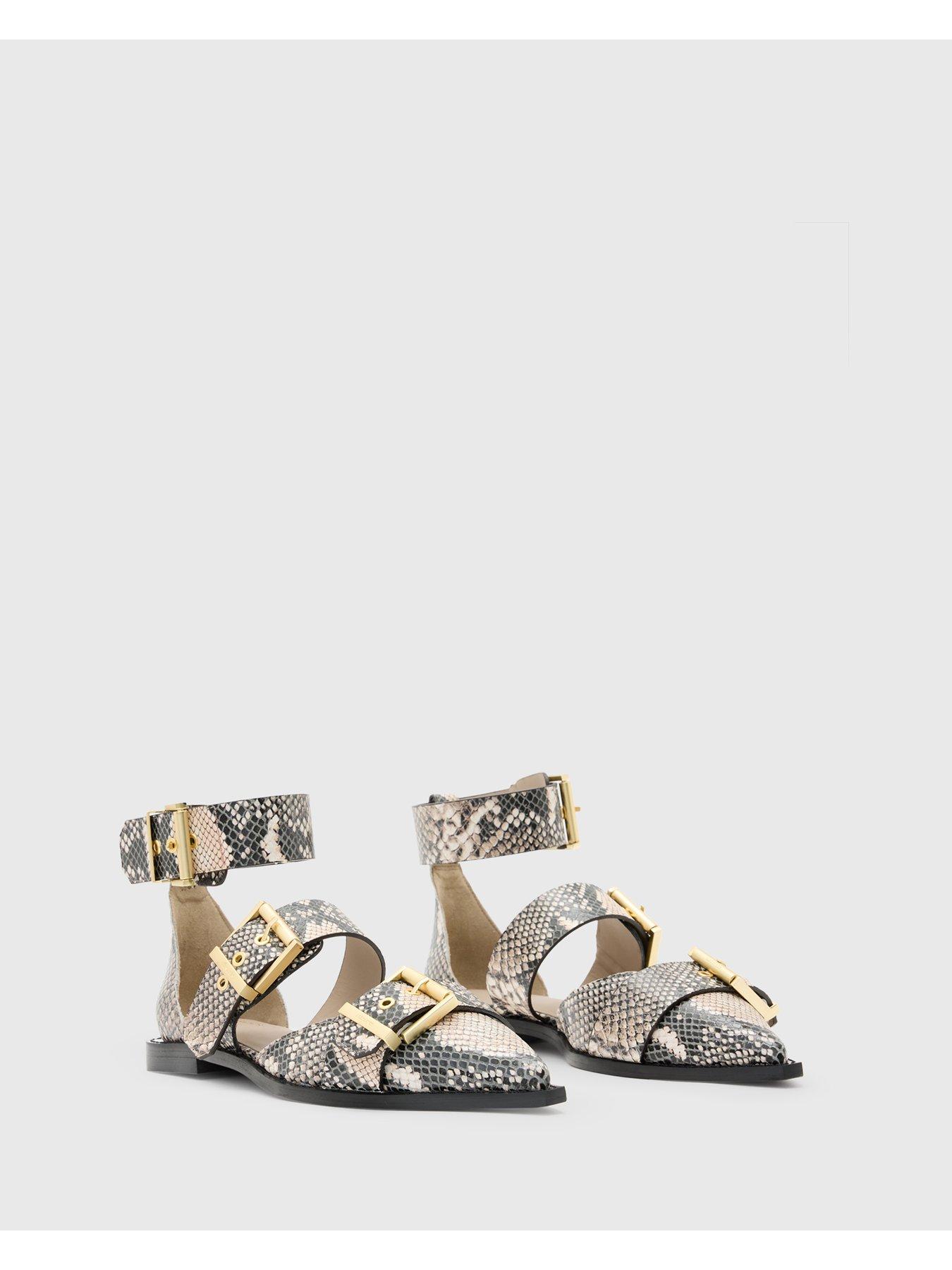 Image 6 of 6 of AllSaints Sutton Leather Pointed Toe Sandals - Cream