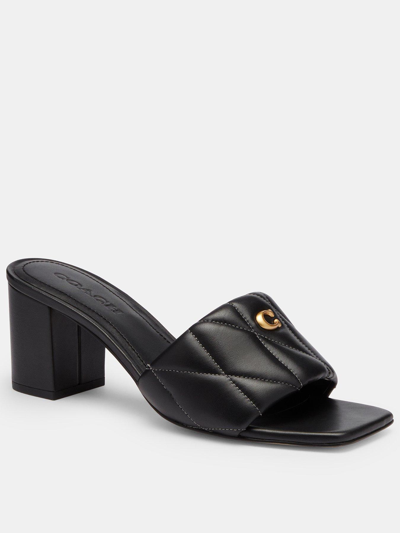 Image 1 of 5 of COACH Quilted Leather Block Heel Sandals - Black