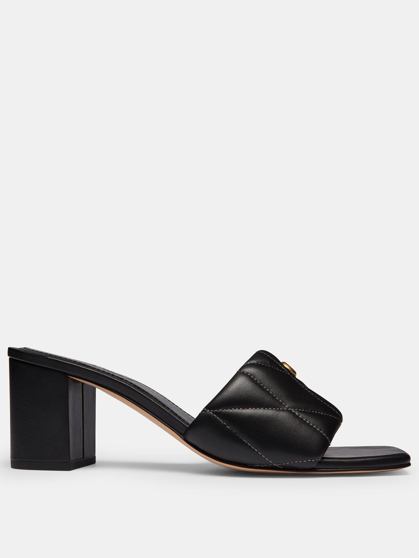 Image 2 of 5 of COACH Quilted Leather Block Heel Sandals - Black
