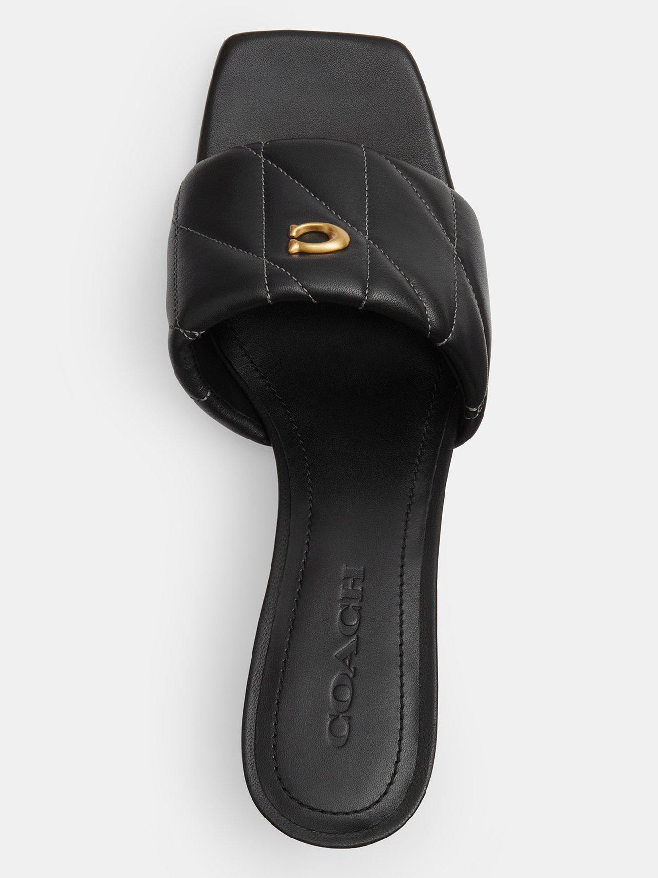 Image 4 of 5 of COACH Quilted Leather Block Heel Sandals - Black