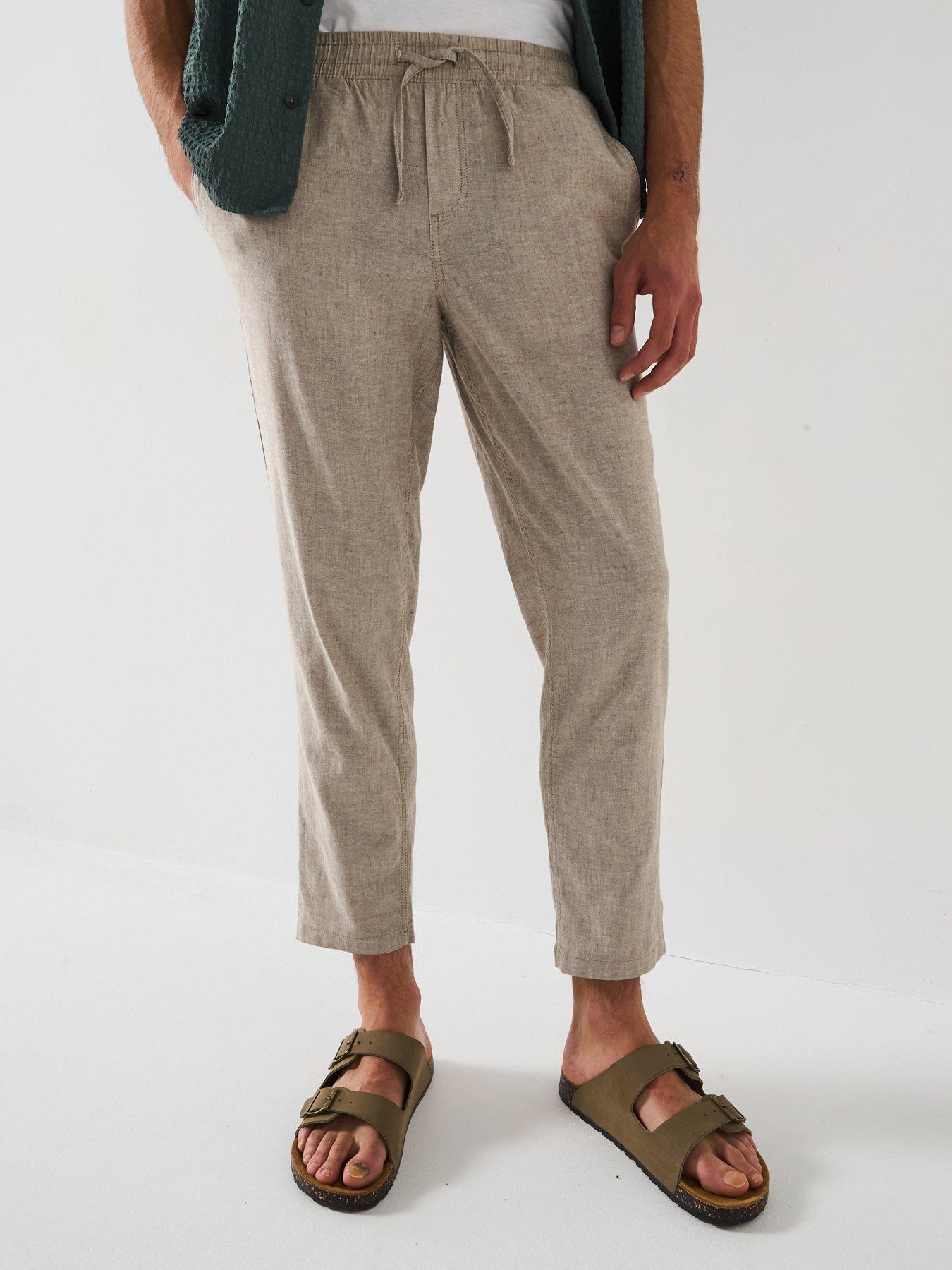 undefined Linen Blend Tapered Fit Trousers - Morel