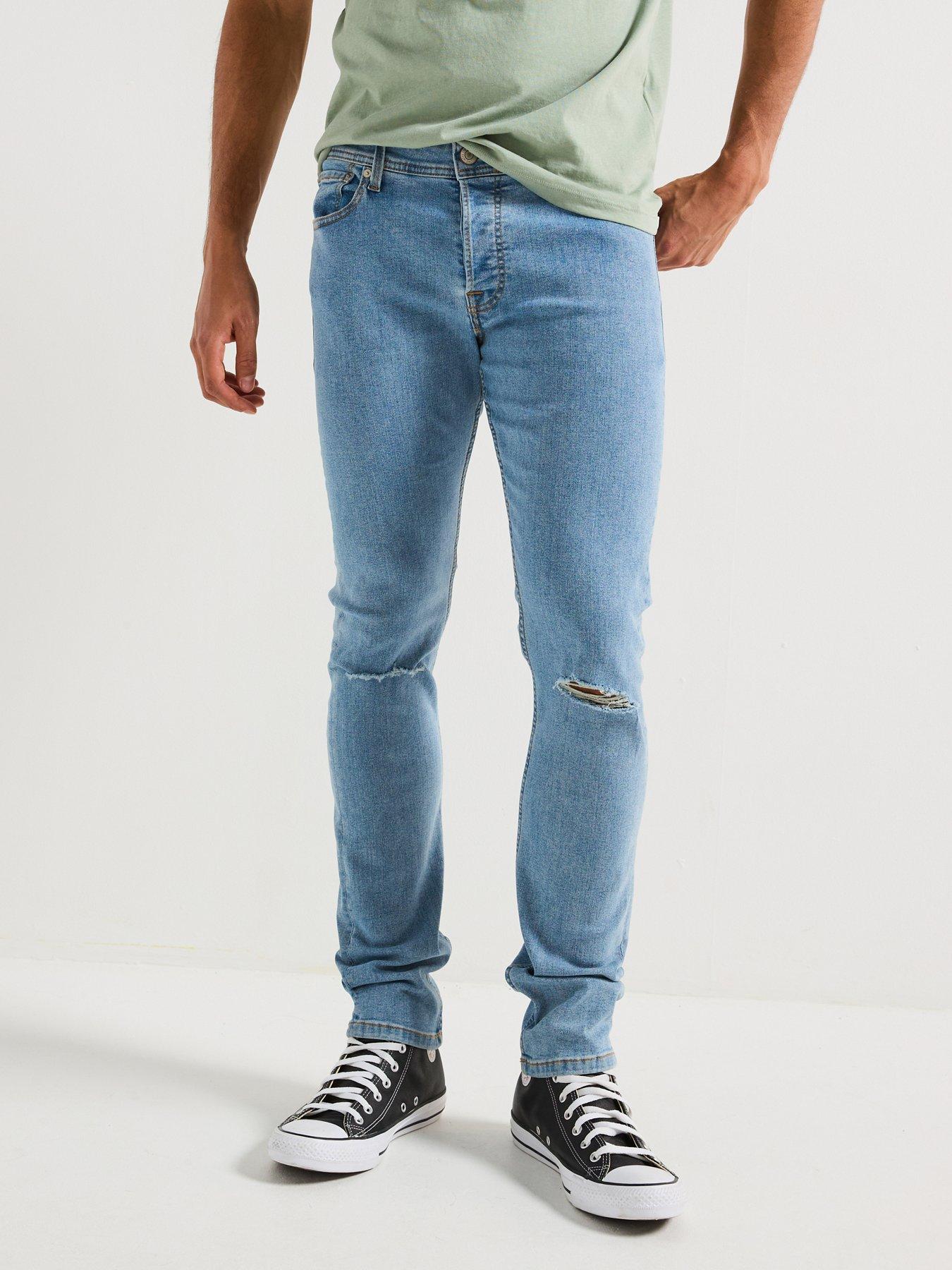 undefined Glenn Slim Fit Distressed Jeans - Blue Denim