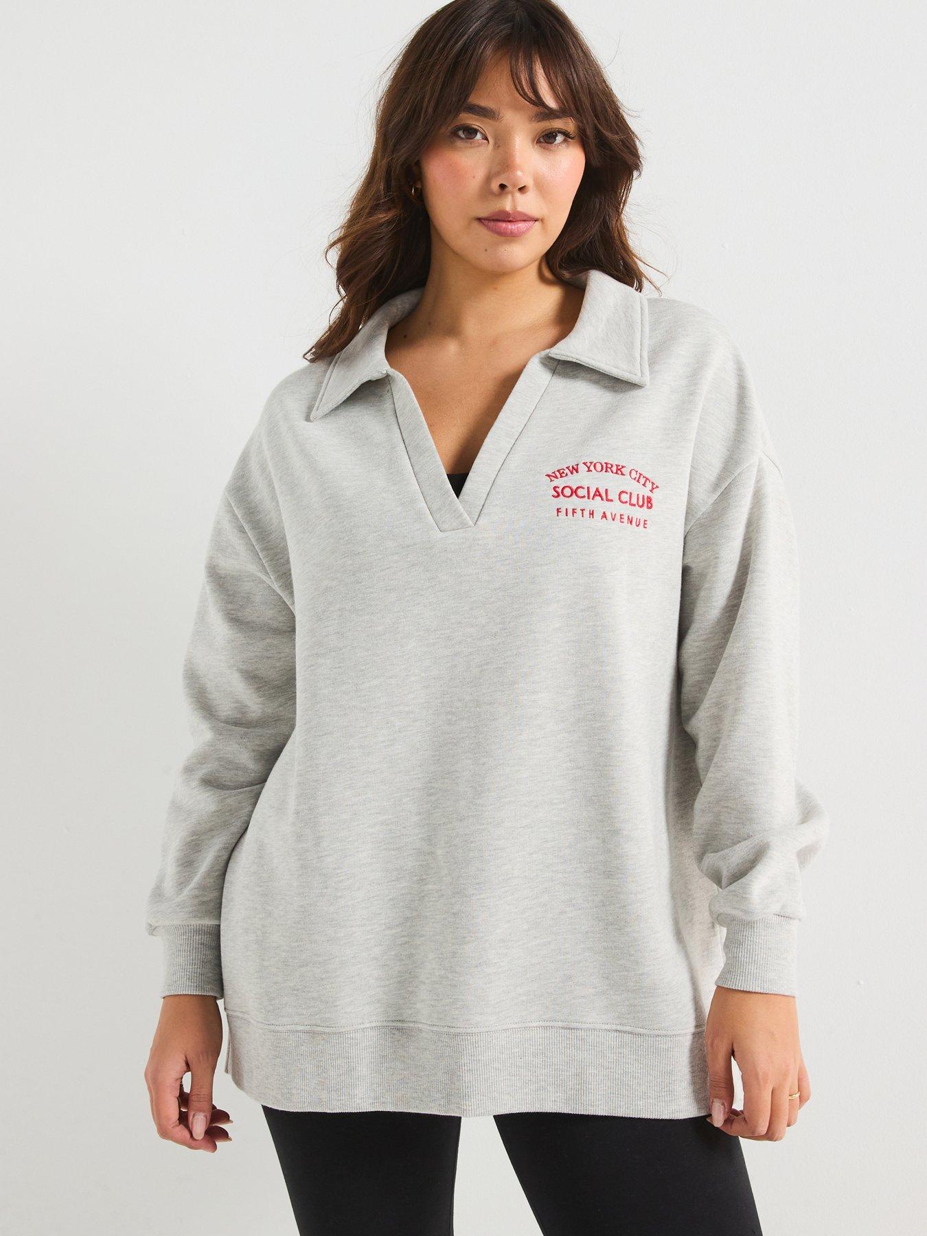 undefined V Neck Slogan Sweat - Grey