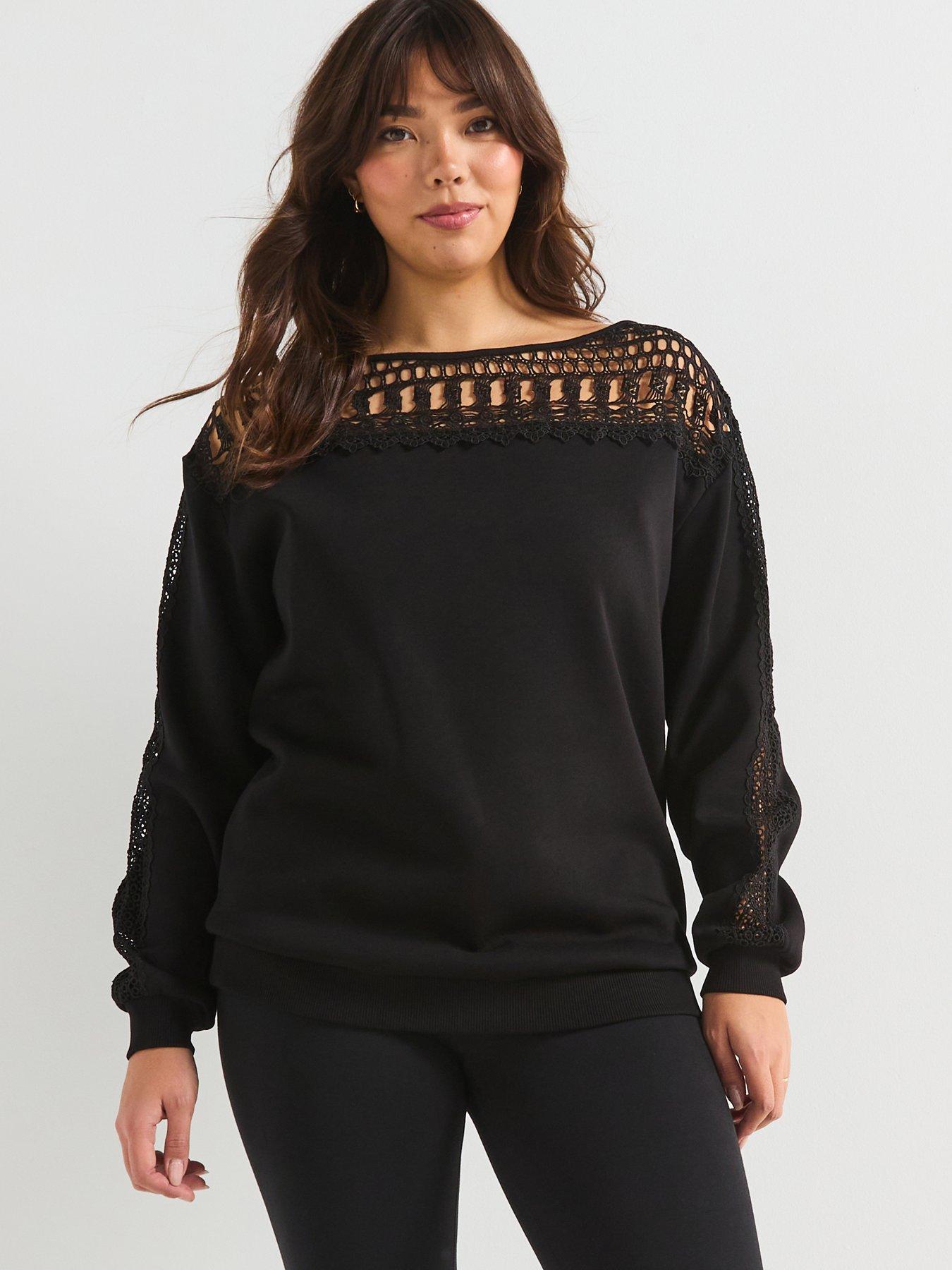 undefined Lace Yoke Sweatshirt - Black