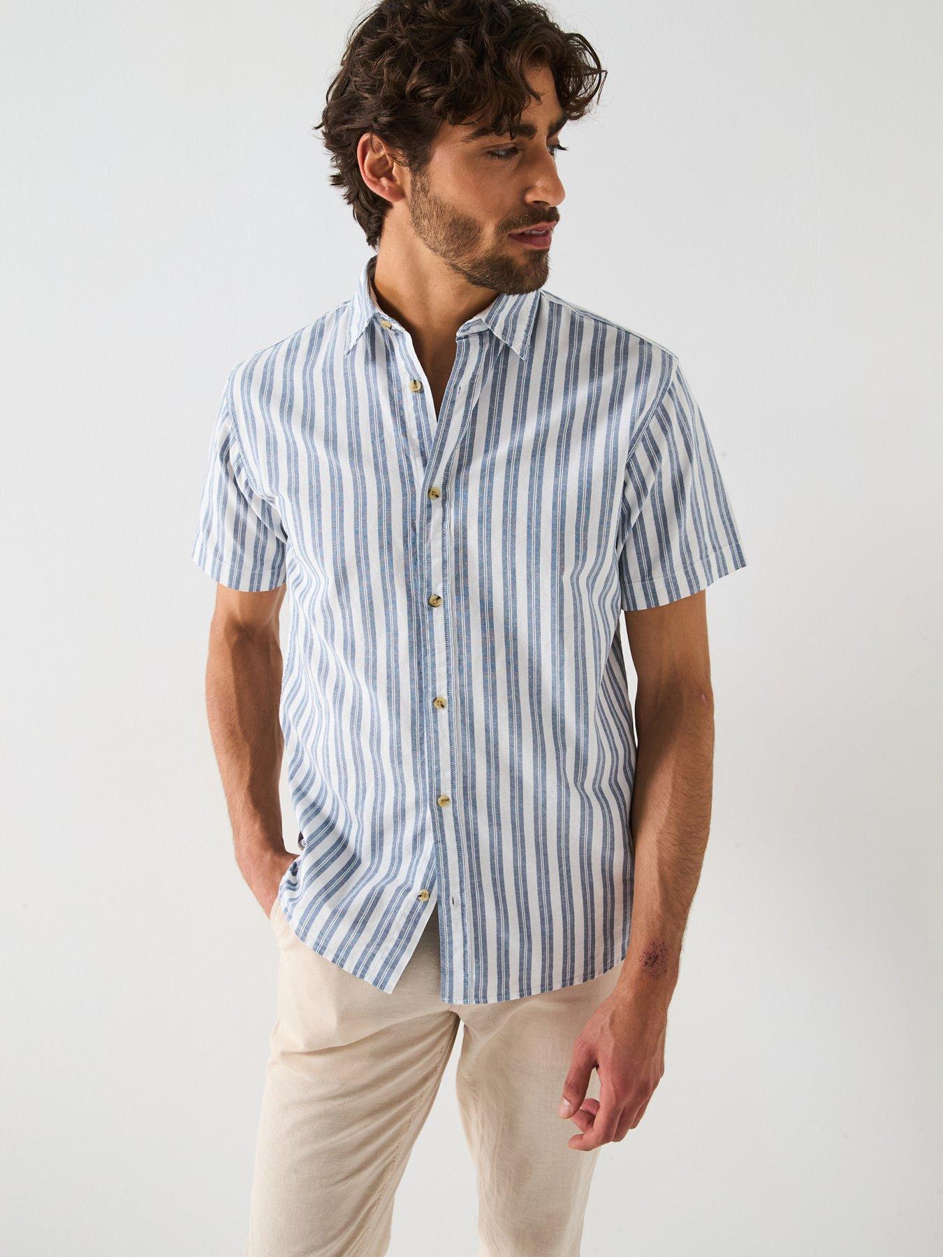 undefined Joshua Oxford Stripe Short Sleeve Shirt - Ensign Blue