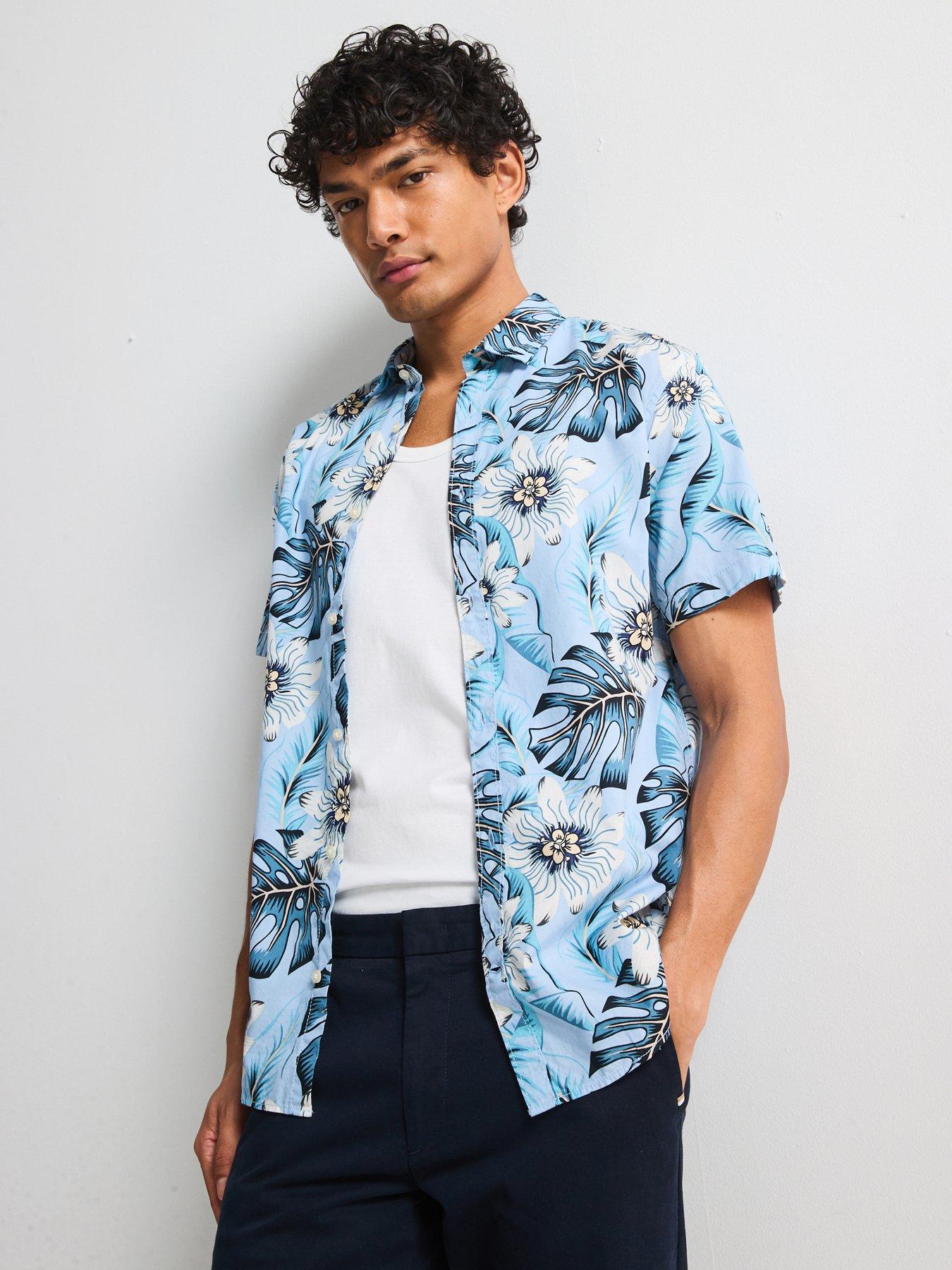 undefined Hawaii All Over Floral Print Short Sleeve Shirt - Light Blue