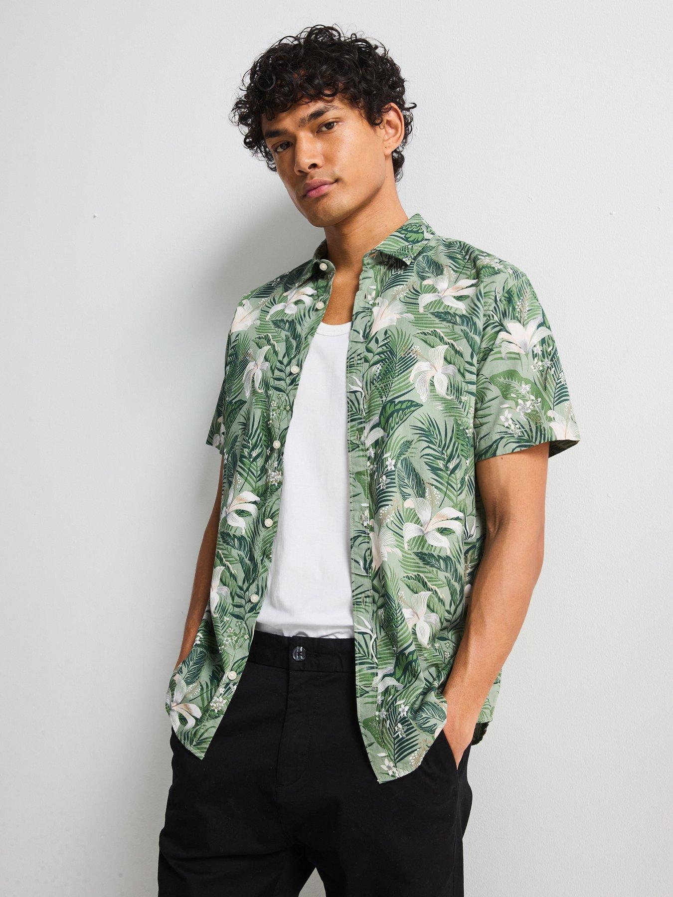 undefined Hawaii All Over Floral Print Short Sleeve Shirt - Light Green