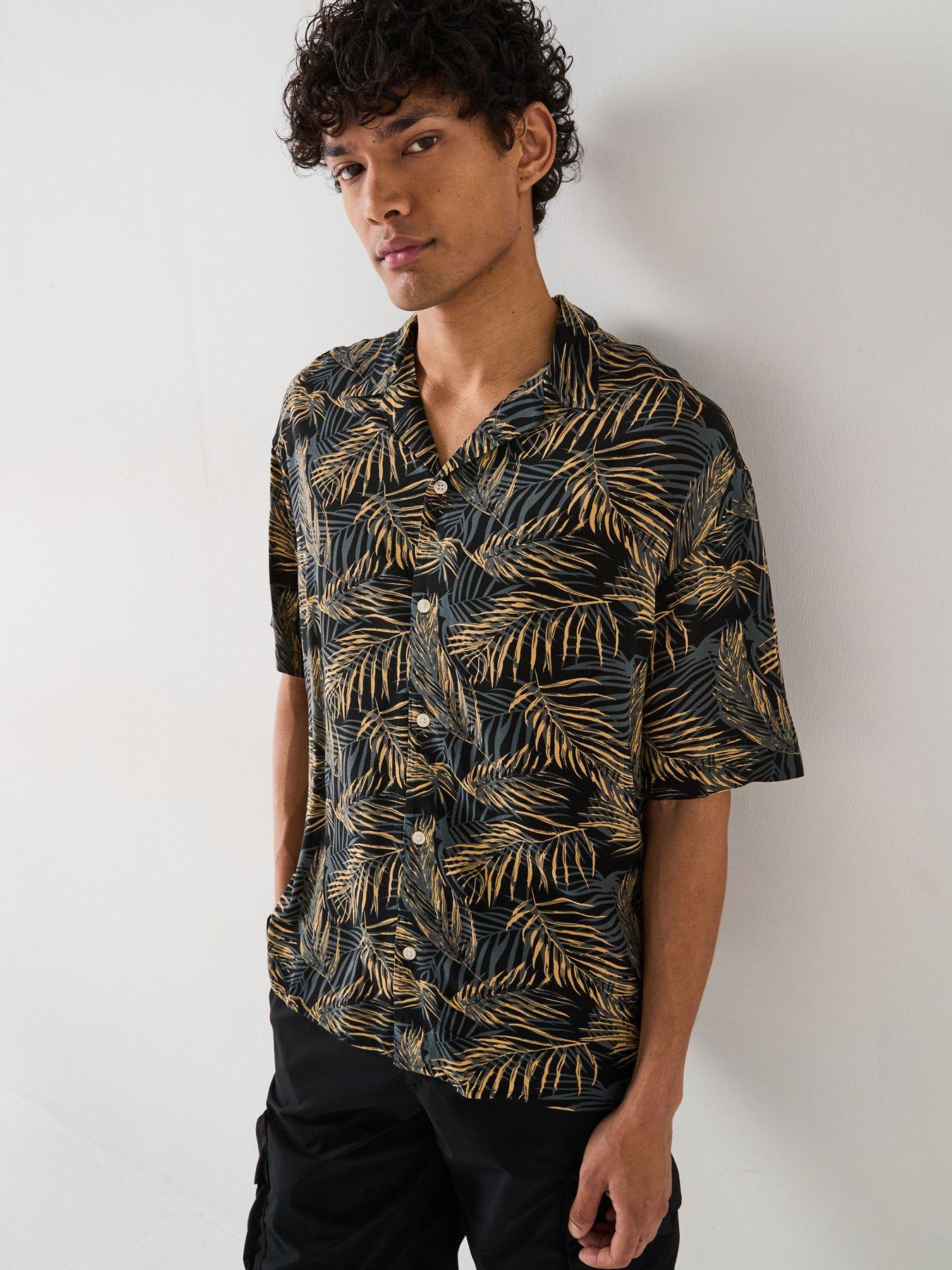 undefined Jeff Tropical Print Resort Shirt - Black