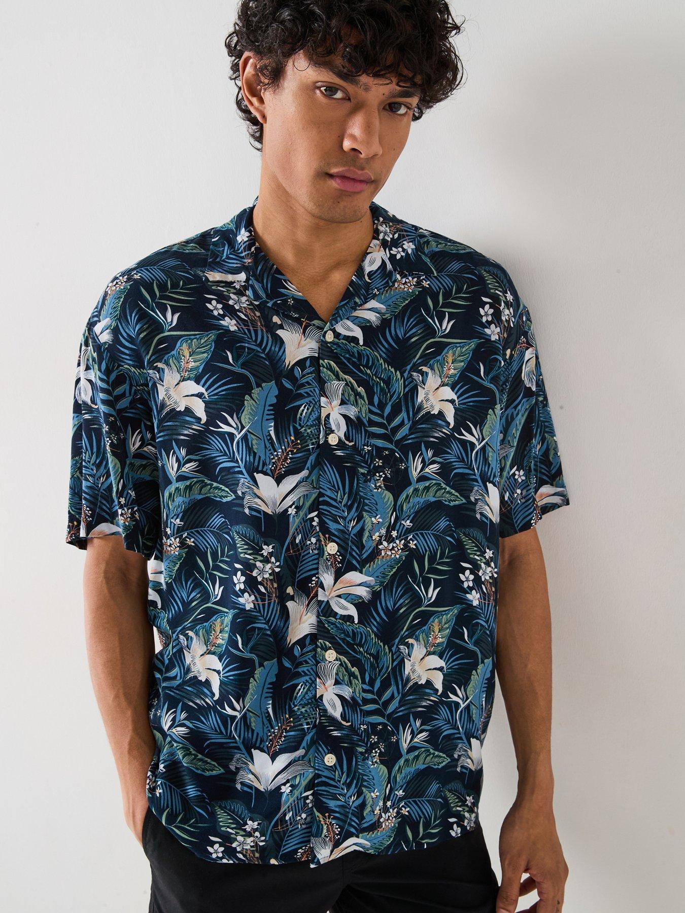 undefined Jeff Tropical Print Resort Shirt - Navy