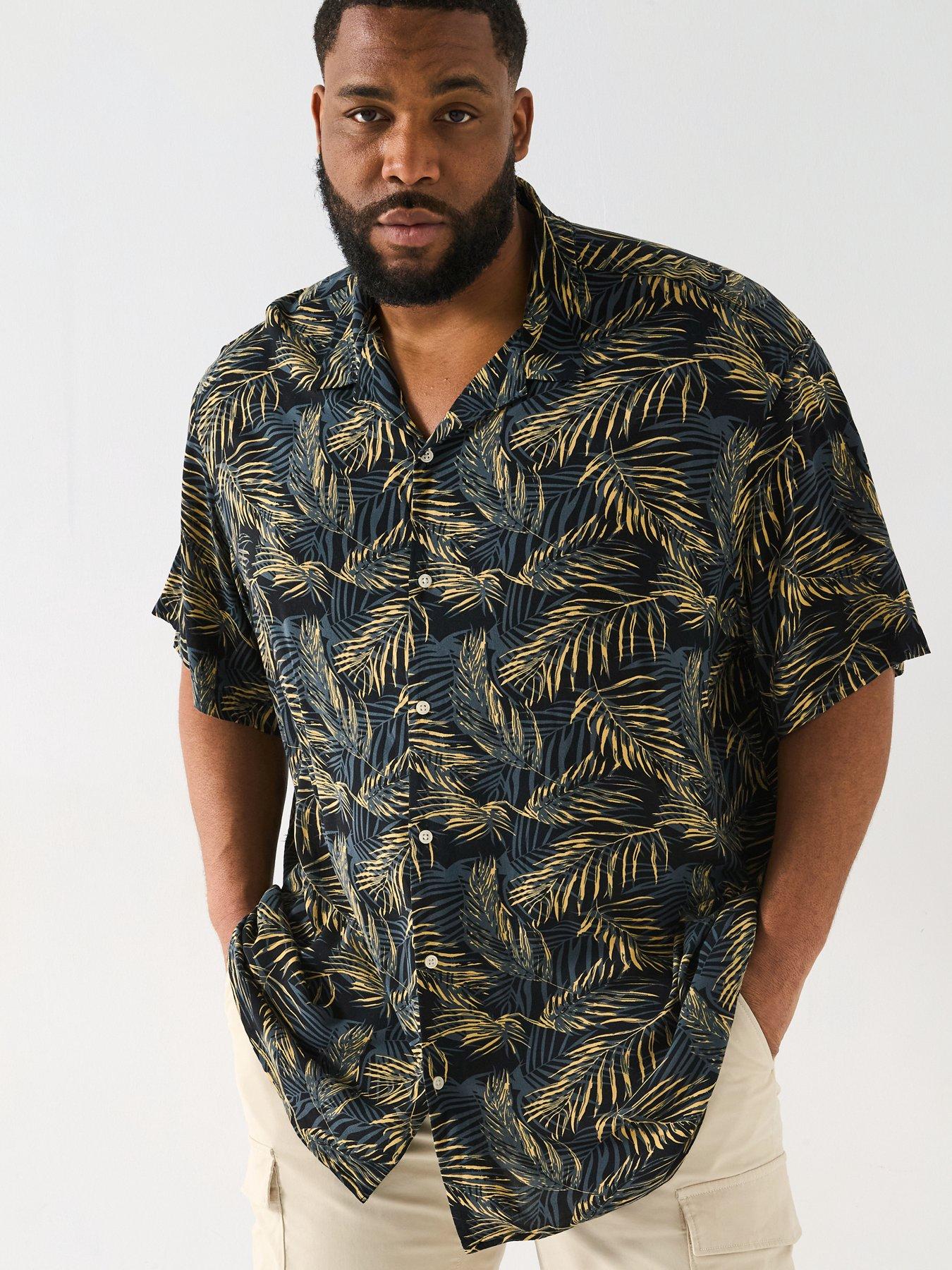 undefined Plus Size Jeff Tropical Print Resort Shirt - Black