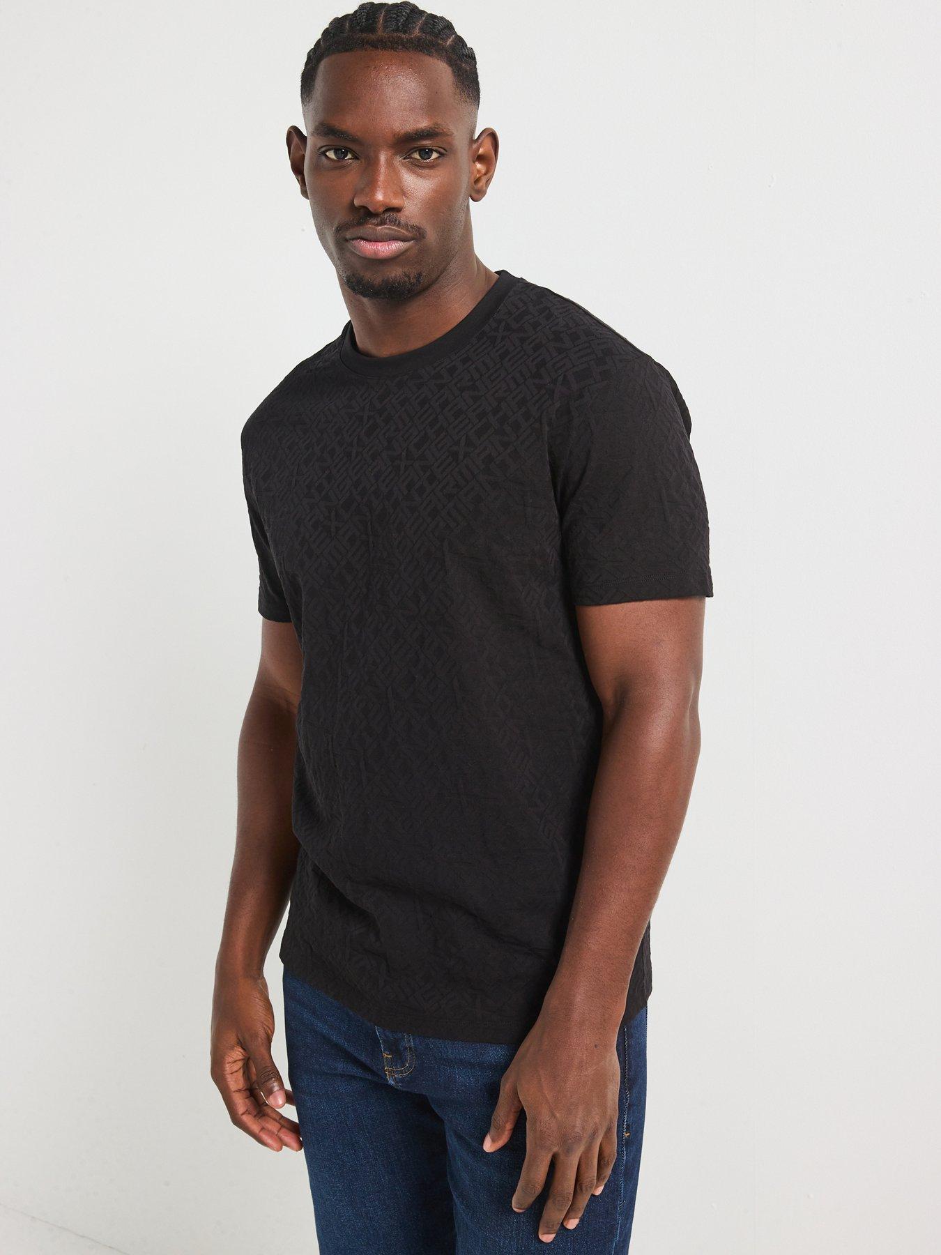 undefined Embossed Print Crew Neck T-Shirt - Black