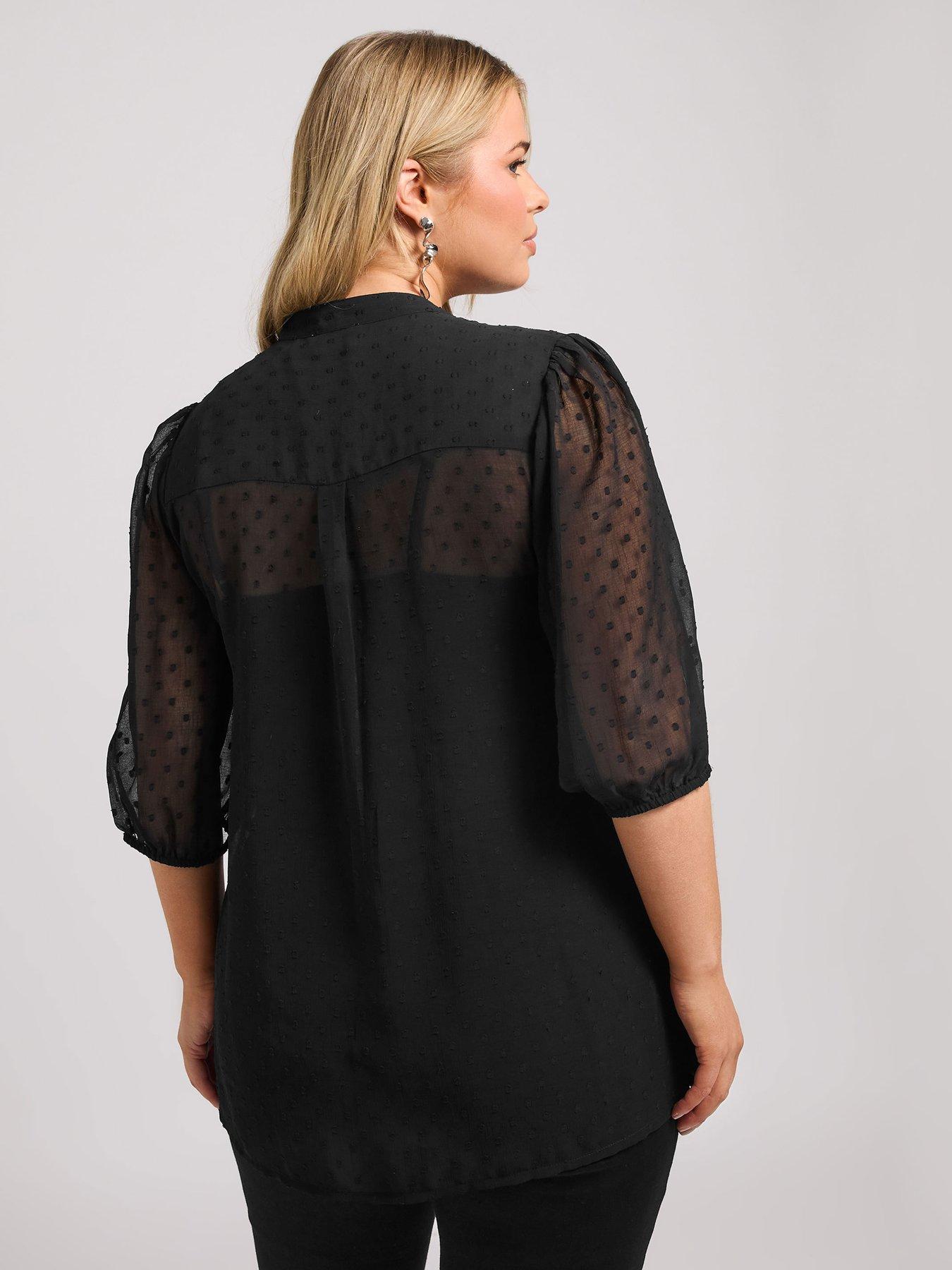 Image 2 of 4 of Yours Curve Dobby Crochet Pleat Blouse - Black