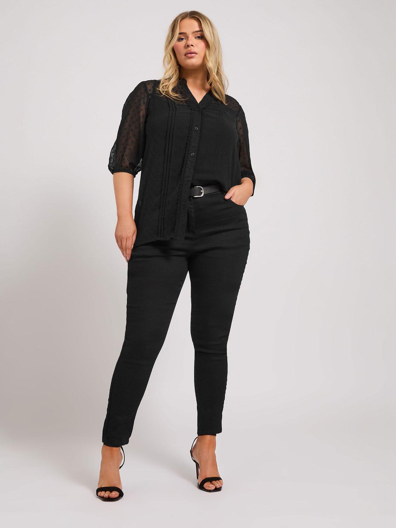 Image 3 of 4 of Yours Curve Dobby Crochet Pleat Blouse - Black